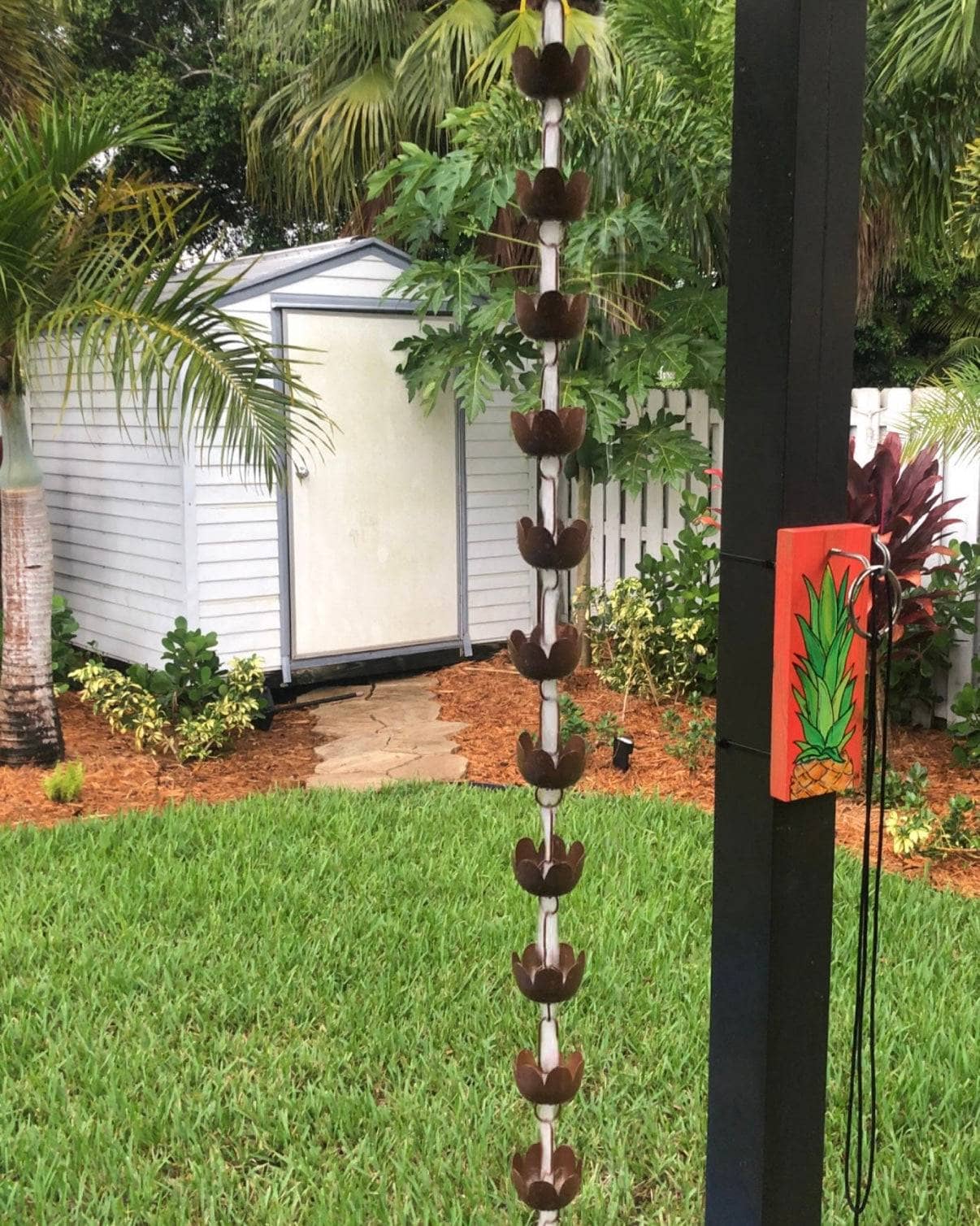 Lily Cup Rain Chain - Decorative Copper Rainwater Downspout for Garden & Patio - Flamed Finish for Rustic Outdoor Decor