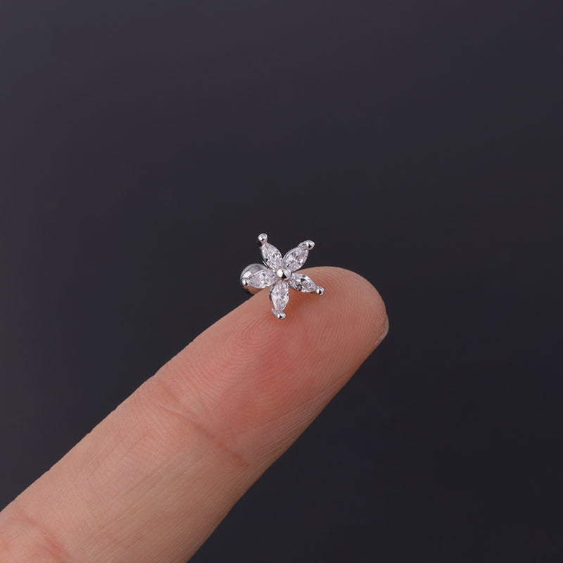 20G Cartilage Flower Tiny Stud Barbell Back Earrings - Hypoallergenic Stainless Steel Body Jewelry for Helix, Tragus, or Lobe Piercing | Perfect for Everyday Wear, Parties, and Gifts (HSPJ301)
