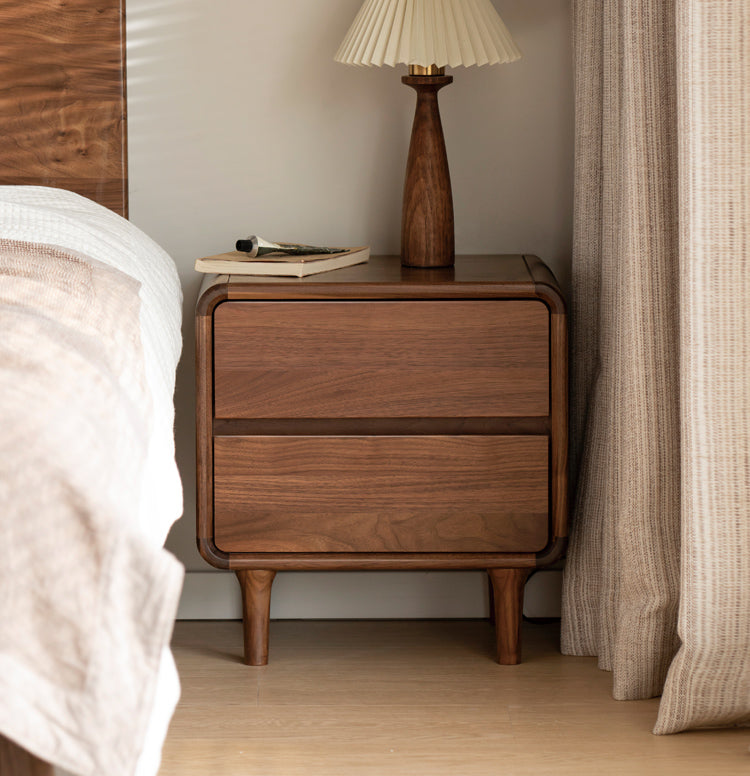 Black Walnut Solid Wood Minimalist Nightstand - Modern Bedside Table with Drawer for Bedroom, Living Room & Office - Durable & Stylish Storage Solution