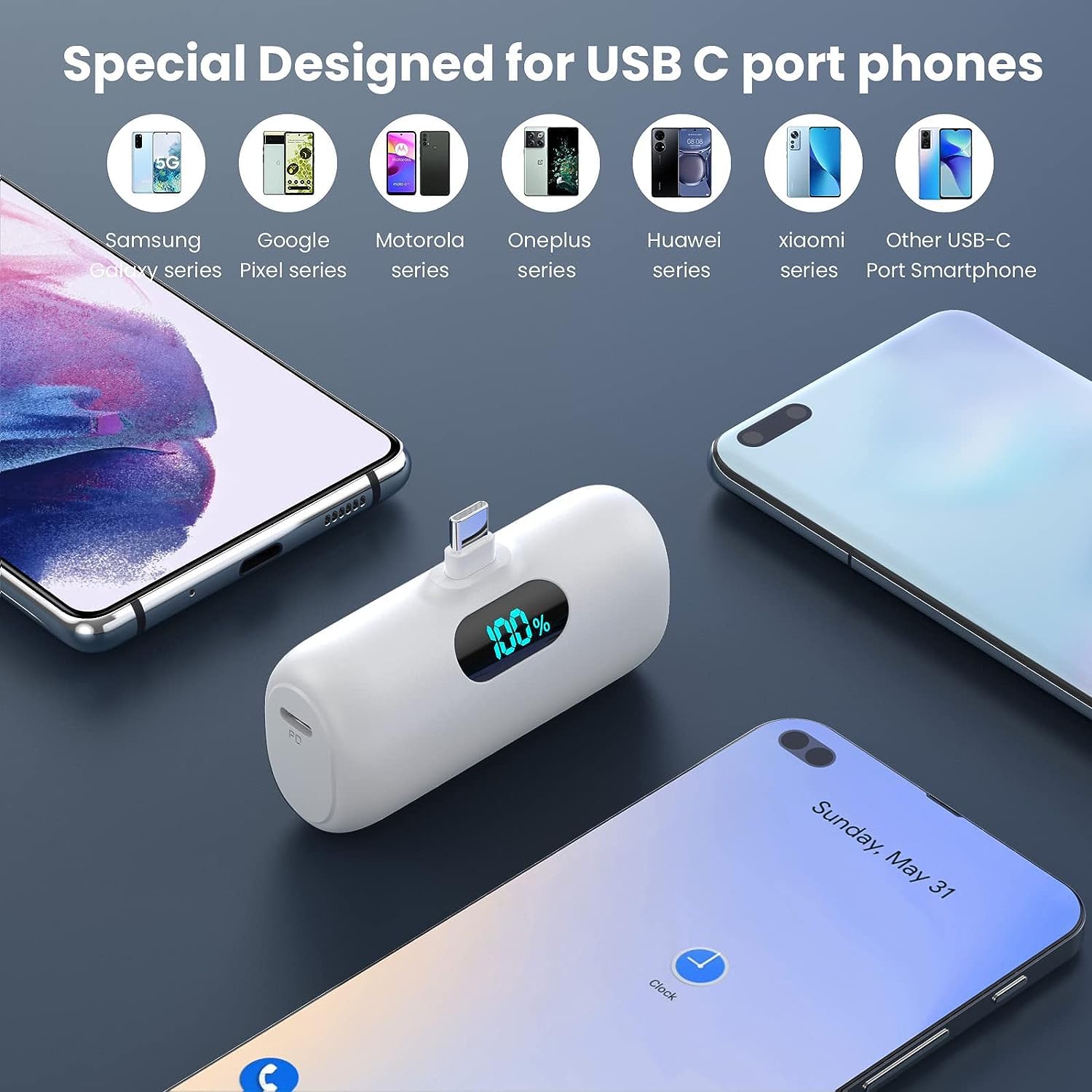 5000mAh PD Fast Charging Mini Power Bank - USB C Portable Charger with Built-in Cable | Compatible with iPhone 15/14/13 Series, Samsung Galaxy, Google Pixel & Android Phones | Perfect for Travel, Camping & Emergency Charging (White)
