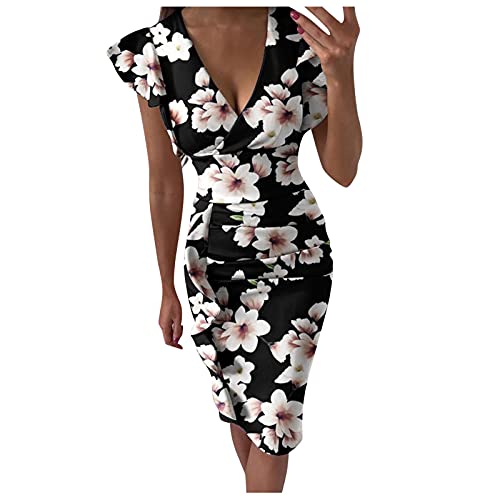 Women's Floral Print Maxi Dress with Slit & Pleated Detail - V-Neck Bohemian Prairie Dress for Summer, Beach, Wedding & Vacation | Plus Size Options Available