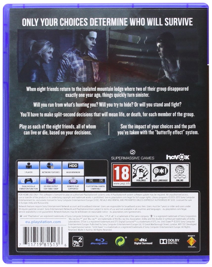 Until Dawn (PS4) - Horror Survival Game for PlayStation 4 | Perfect for Thrill-Seekers & Horror Fans | Play at Night for Ultimate Scare Experience