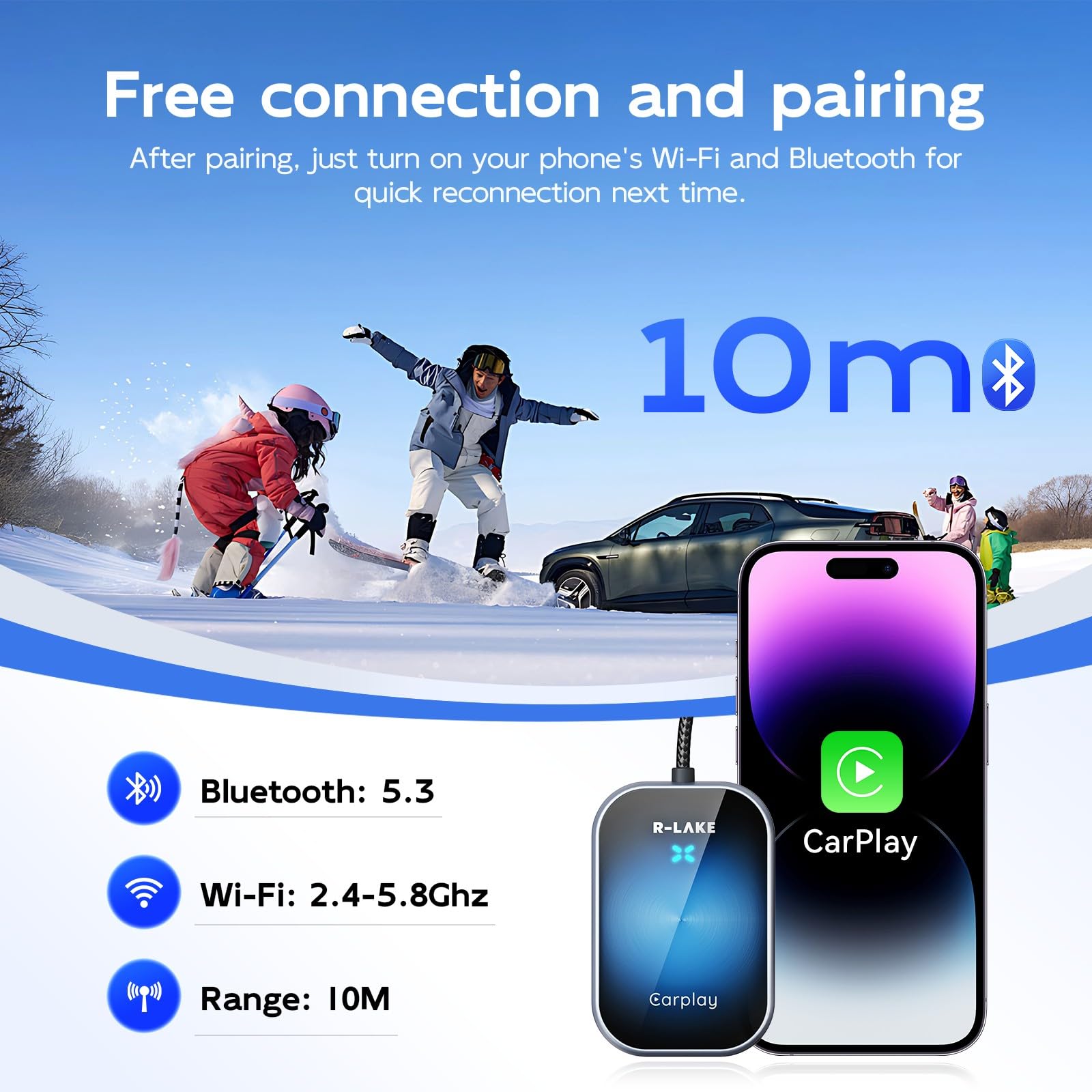 2024 Wireless CarPlay Adapter for iPhone - Plug & Play Bluetooth Dongle Converts Wired to Wireless CarPlay (iOS 10+, 2016+ Cars) - Seamless Music Streaming & Hands-Free Calling for Safer Driving