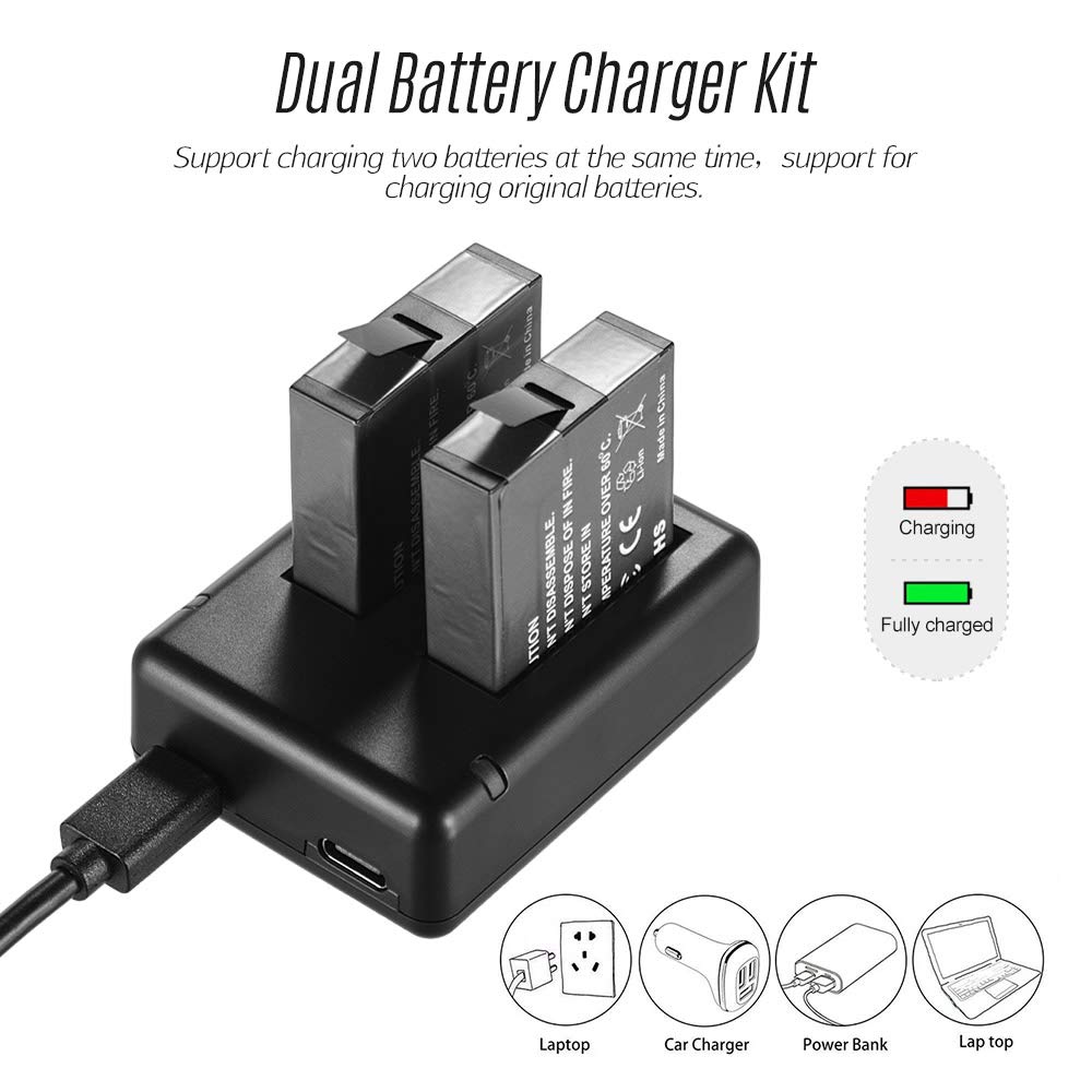 Namolit Portable Dual Camera Battery Charger Kit with 2 Rechargeable Batteries & USB Cable for Insta360 One X - Fast Charging with LED Indicator for Travel & Outdoor Photography