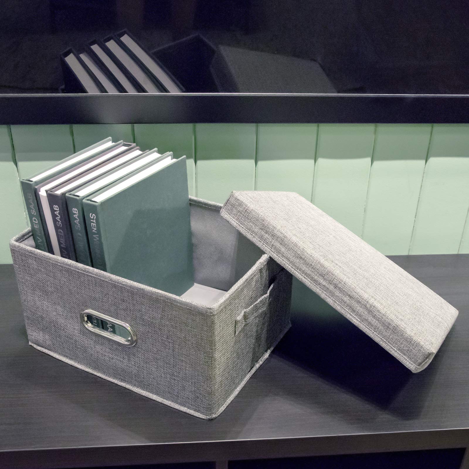 Gray Fabric Storage Bin with Removable Lid - 13