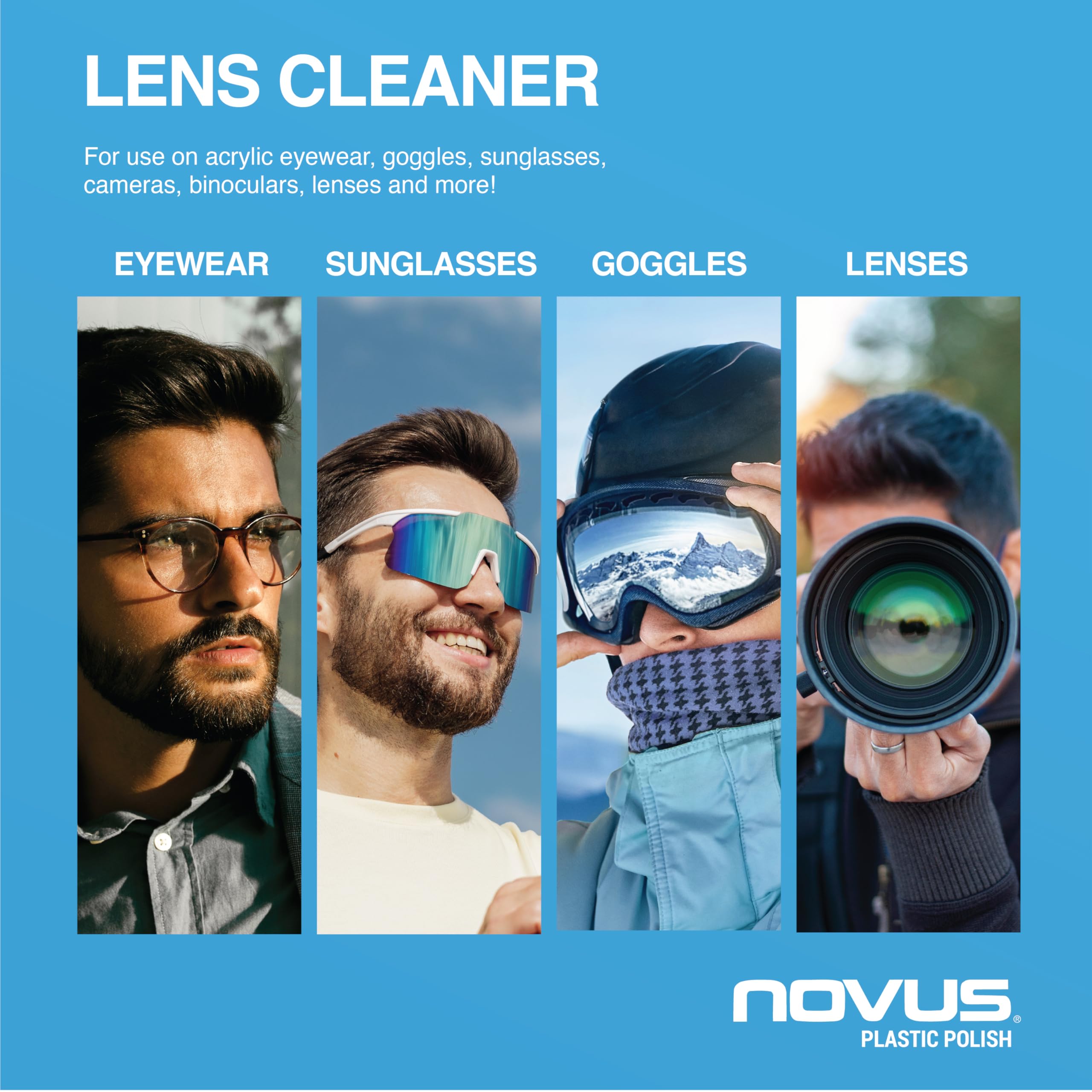 Novus Plastic Polish & Lens Cleaner Kit - Restores Clarity for Glasses, Goggles, Camera Lenses, Binoculars | Perfect for Outdoor Activities, Photography & Eye Protection