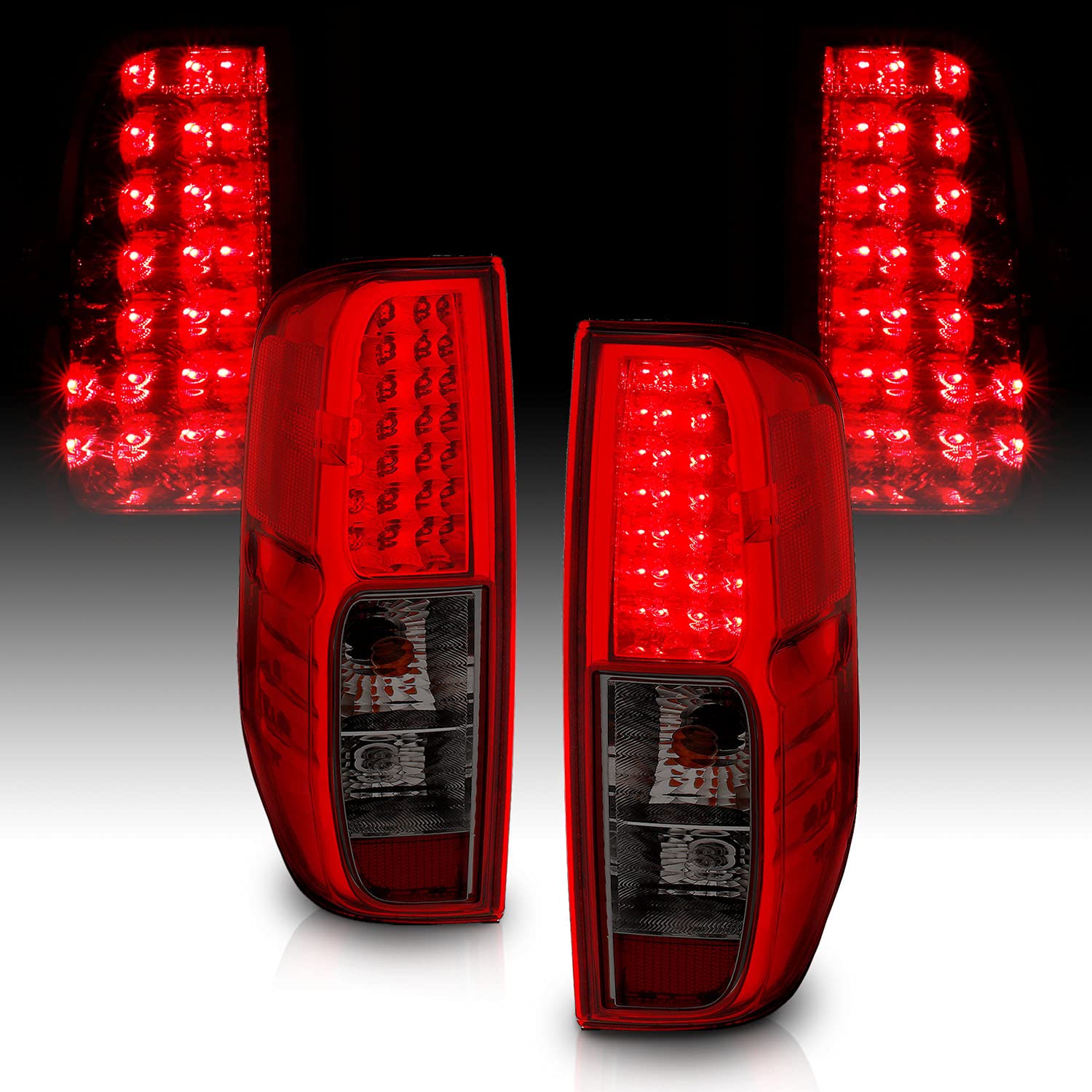 2005-2021 Nissan Frontier & 2009-2012 Suzuki Equator LED Brake Tail Lights Assembly Set - Smoke Red Lens (Pair) - Left & Right Side Replacement - Perfect for Night Driving & Enhanced Safety