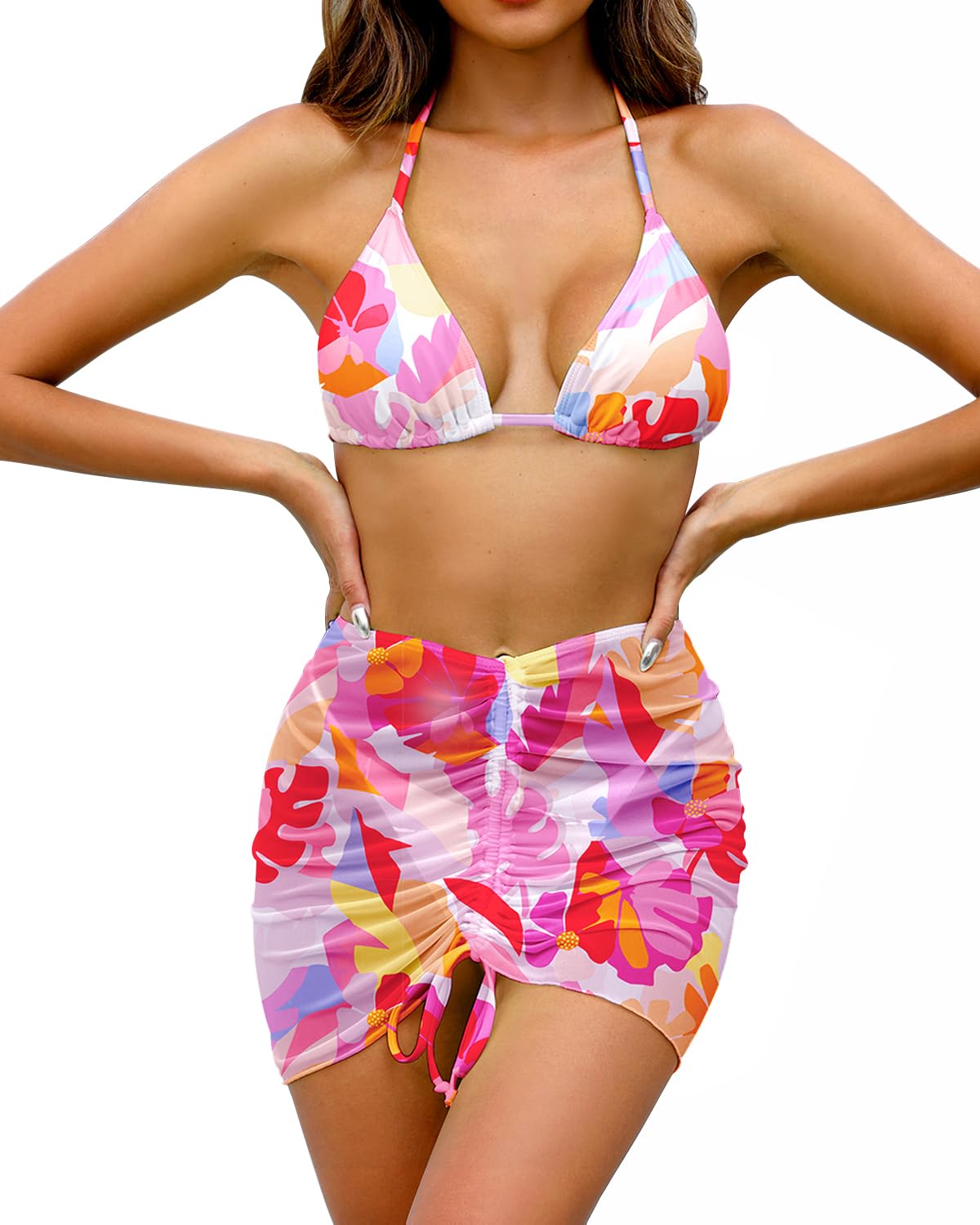 3 Piece Women's Swimsuits - Halter Bikini Set with Cover Up | Sexy Cheeky Bathing Suit for Beach & Pool | Summer 2025 Fashion Trend