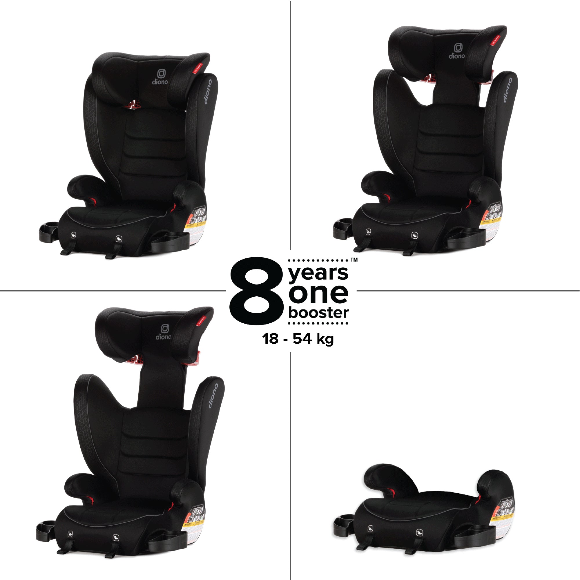 Diono Monterey 2XT Booster Car Seat for Kids - High Back Convertible Car Seat with Side Impact Protection, 5-Point Harness, for Children 40-120 lbs - Perfect for Travel, School & Family Road Trips