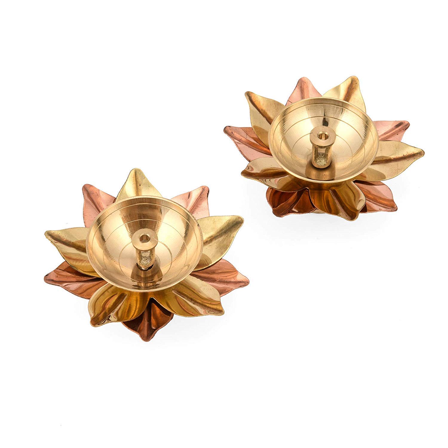 Antique Brass Lotus Oil Lamp for Hindu Puja - Handcrafted Kamal Diya for Home Temple Decor (2-Pack, Gold Finish, 8.9x8.8x6.3cm) - Perfect for Diwali, Wedding Gifts & Spiritual Ceremonies