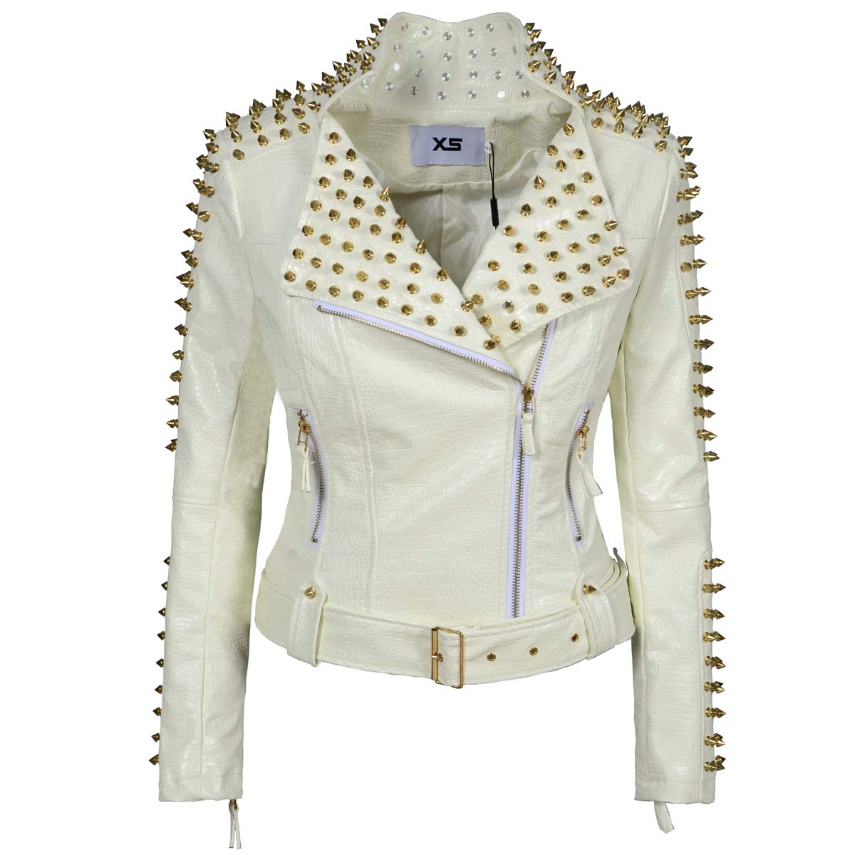 Women's Punk Faux Leather PU Black Jacket with Studs & Rivets - Edgy Streetwear Motorcycle Coat for Bikers, Concerts & Night Out Fashion
