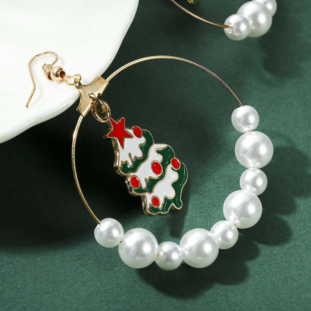 Gangel Elk Dangle Earrings with Pearls - Elegant Christmas Jewelry for Women & Girls | Perfect for Holiday Parties, Gifts & Festive Occasions (1 Pair)