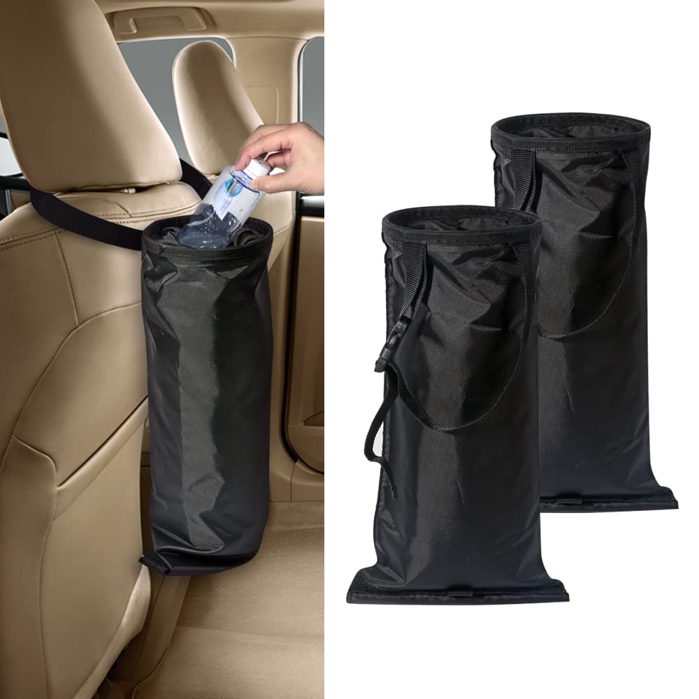 VAGURFO 2 Pack Car Trash Bags - Hanging Vehicle Garbage Can with Elastic Vent & Velcro Bottom Opening - Car Back Seat Headrest Litter Storage - Ideal for Road Trips, Commuting & Family Travel
