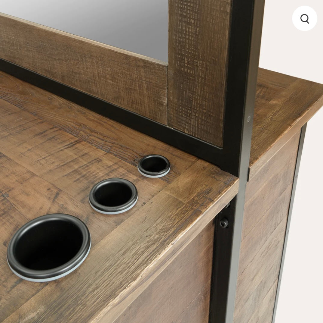 Sierra Reclaimed Wood Double-Sided Vanity Mirror with Lights - Perfect for Makeup, Hairstyling & Home Decor