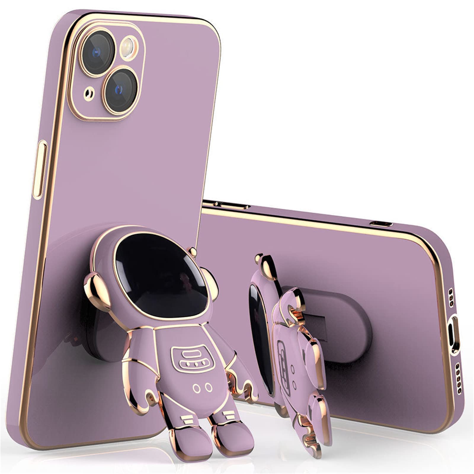 3D Astronaut Phone Case for iPhone 13 Pro - 6D Electroplated Shockproof Stand Case with Lens Protector - Purple Space-Themed Protective Cover for Work, Travel & Daily Use