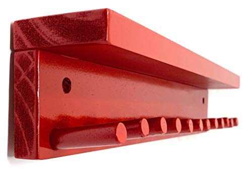Red Baseball Bat Rack Display with Shelf - Holds 11 Mini Collectible Bats | Perfect for Sports Memorabilia Collection & Man Cave Decor