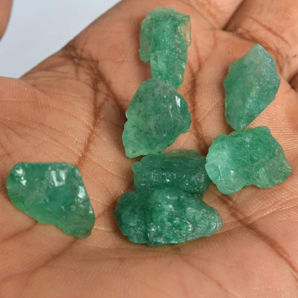 100% Genuine Natural Green Emerald Gemstones - 65.00 Ct Lot of 7 Uncut Rough Raw Loose Emeralds for Jewelry Making, Engagement Rings & Healing Crystals