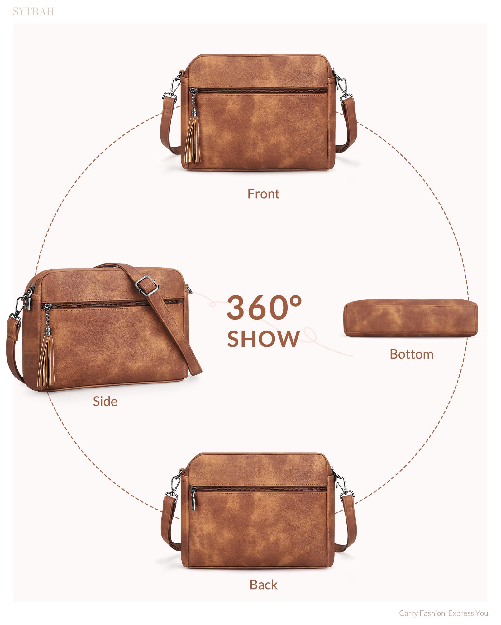 Women's Crossbody Bags - Soft Leather Shoulder Purse with Tassel for Daily Use & Travel