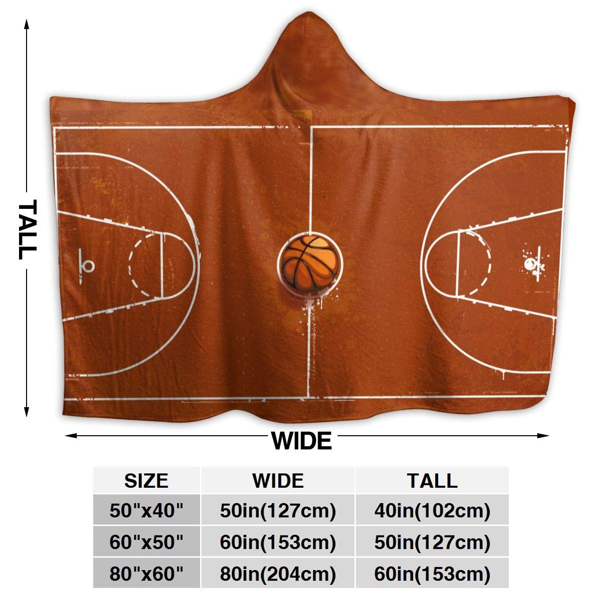 Soft Flannel Hooded Blanket - Lightweight Microfiber Throw for Couch, Sofa & Basketball Playground - Warm Cozy Decorative Blanket 50x40 Inch - All Season Use for Kids & Adults - Perfect for Movie Nights, Camping & Outdoor Activities