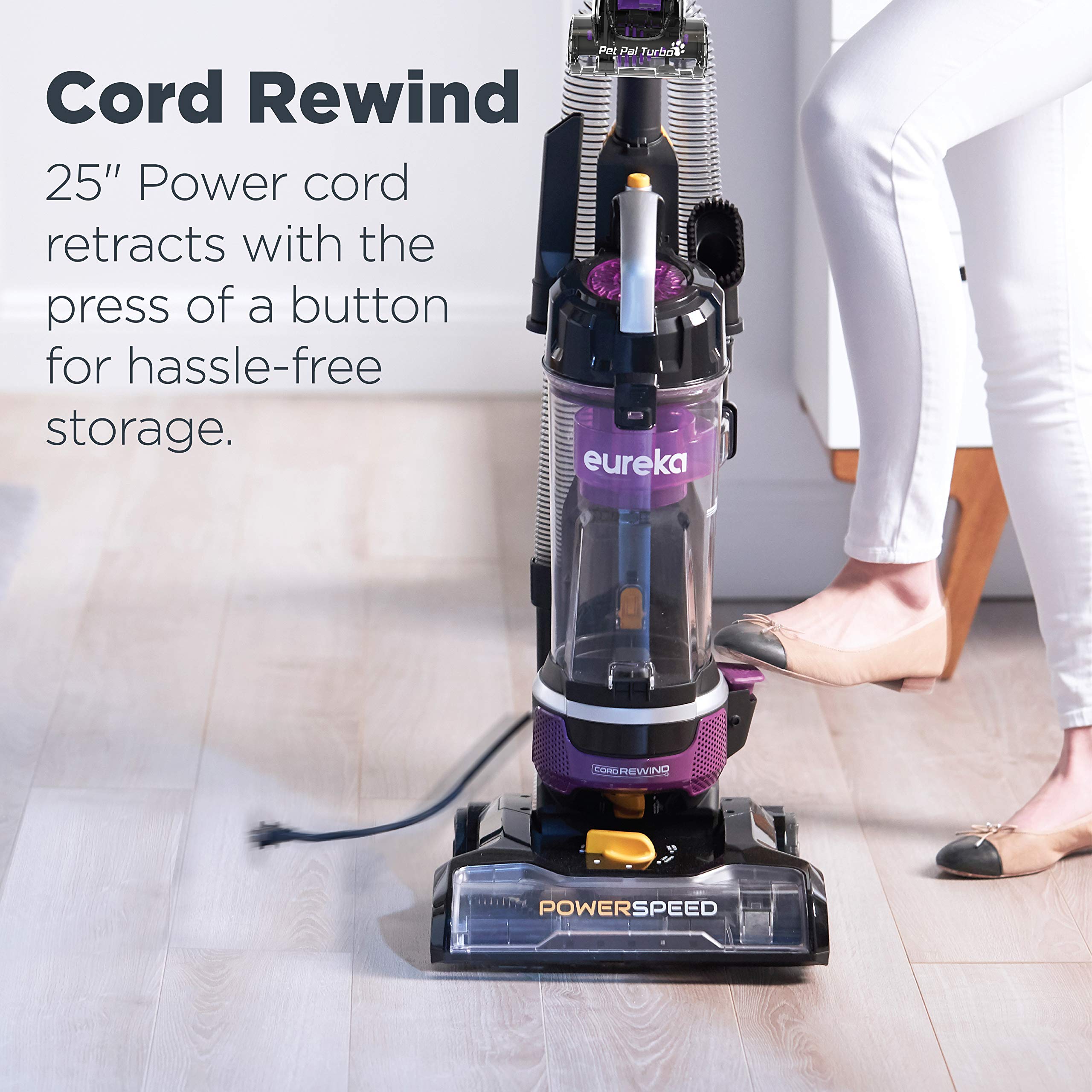 Eureka PowerSpeed NEU202 Lightweight Upright Vacuum Cleaner for Carpet & Hard Floors - Purple with Automatic Cord Rewind | Perfect for Home Cleaning, Pet Hair Removal & Quick Pickups