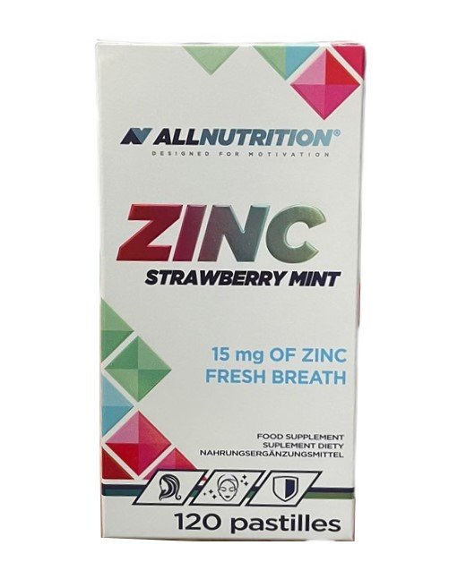 Allnutrition Zinc Supplement 15mg - Strawberry Mint Flavored Chewable Pastilles (120 Count) for Immune Support & Wellness - Perfect for Daily Use, Travel, and On-the-Go Nutrition