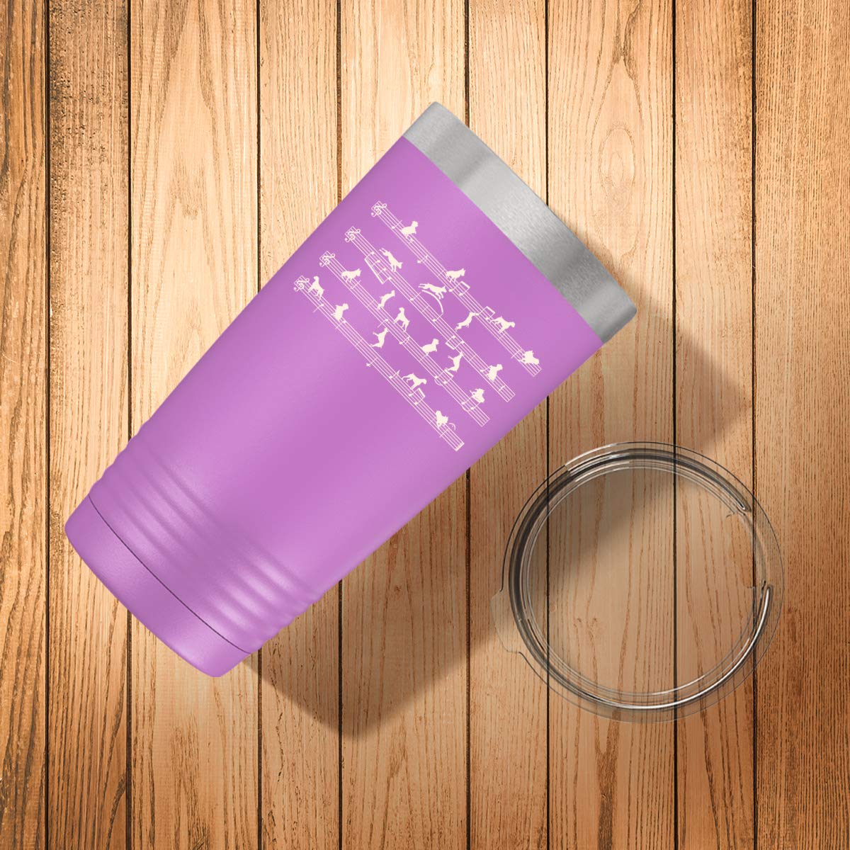 20oz Funny Boxer Dog & Music Lover Tumbler - Light Purple Coffee Tea Cup with Sheet Music Design - Perfect for Office, Gym & Travel