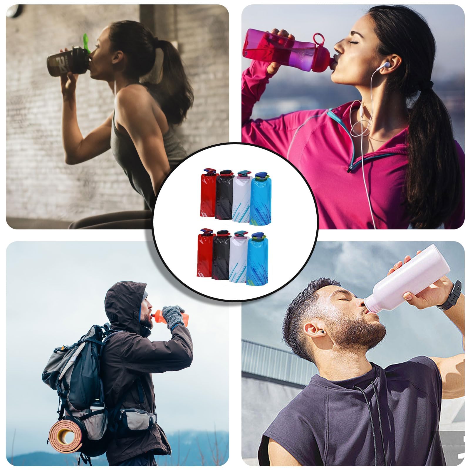 DRYIC 8 Pack Collapsible Water Bottles 700ML - BPA Free Reusable Water Bottle for Sports, Gym, Hiking & Travel - Lightweight Leakproof Portable Water Container for Workouts, Camping & Outdoor Activities