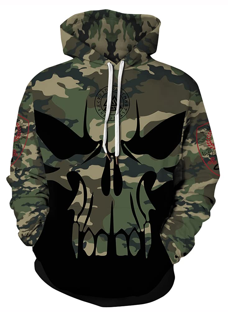 JooMeryer Men's Viking Totem 3D Print Long Sleeve Hooded Sweatshirt | Graphic Pullover Hoodie for Men | Perfect for Casual Wear, Outdoor Activities & Viking Theme Events