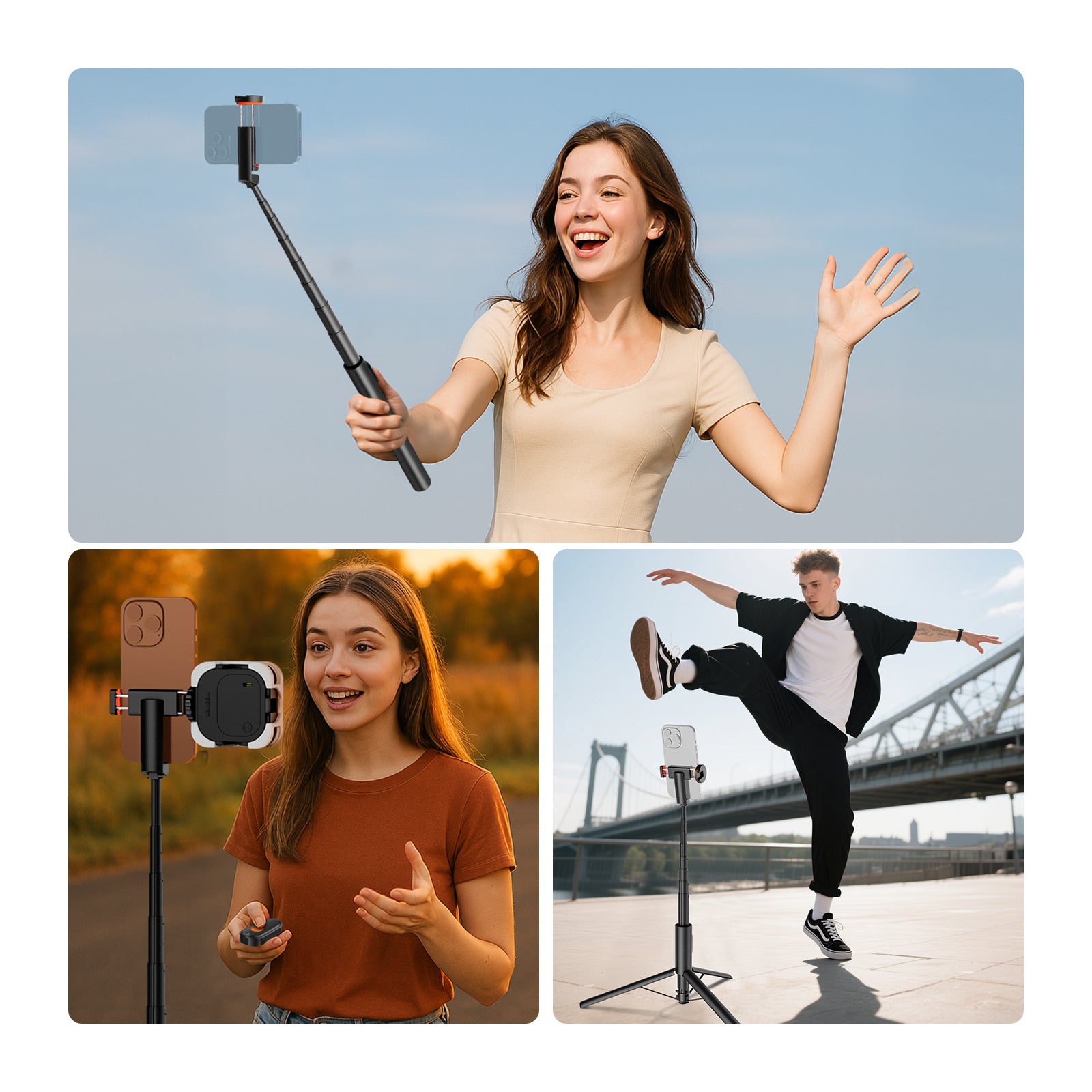 NEEWER BASICS PA992 Quick Release Selfie Stick Tripod for Smartphone - Adjustable Phone Stand with Bluetooth Remote, Perfect for Vlogging, Travel & Group Photos