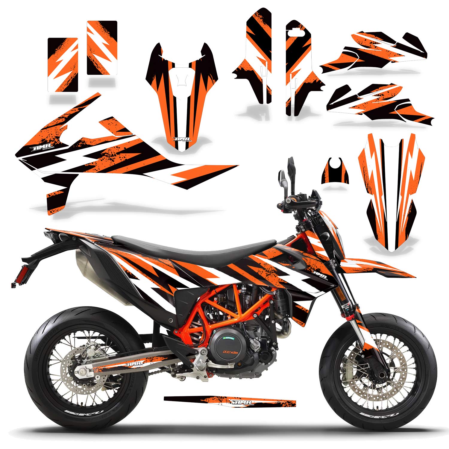 AMR Racing MX Dirt Bike Graphics Kit - Sticker Decal & Number Plates for KTM 690 SMC-R (2019-2020) | Attack Orange Design | Motocross & Off-Road Customization | Perfect for Racing, Trail Riding & Bike Shows
