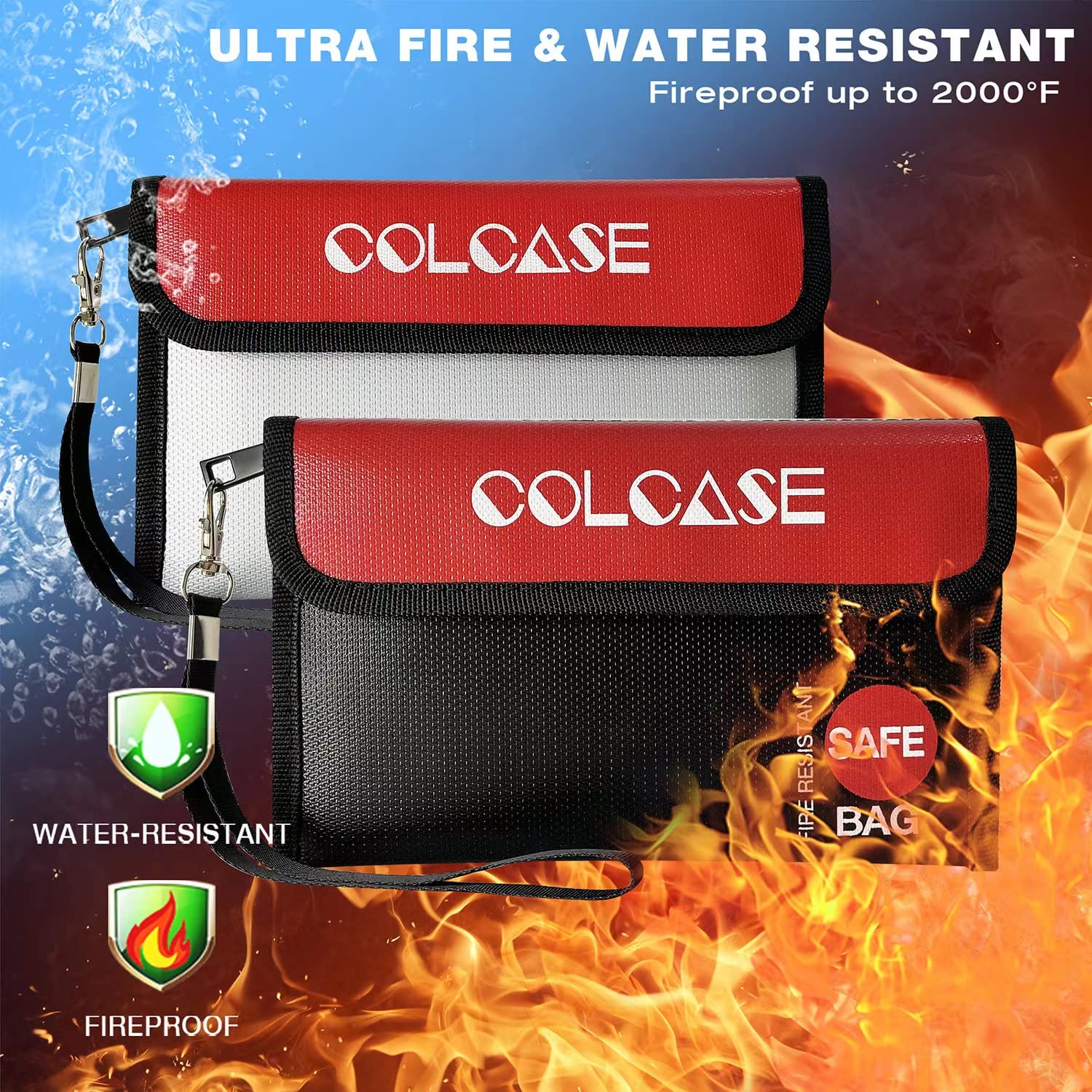Fireproof Money Bag (8.3x5 inches) - 2 Pack Waterproof & Fire Resistant Cash Pouch with Zipper - Secure Storage for Cash, Jewelry, Valuables & Passport - Ideal for Travel, Home Safe & Emergency Preparedness