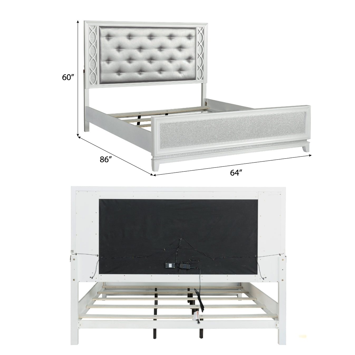 Roundhill Furniture Galaxy Bedroom Set with LED Lights - Pearlized White Finish, Modern Bed Frame with Nightstand & Dresser - Perfect for Contemporary Bedrooms & Teen Rooms
