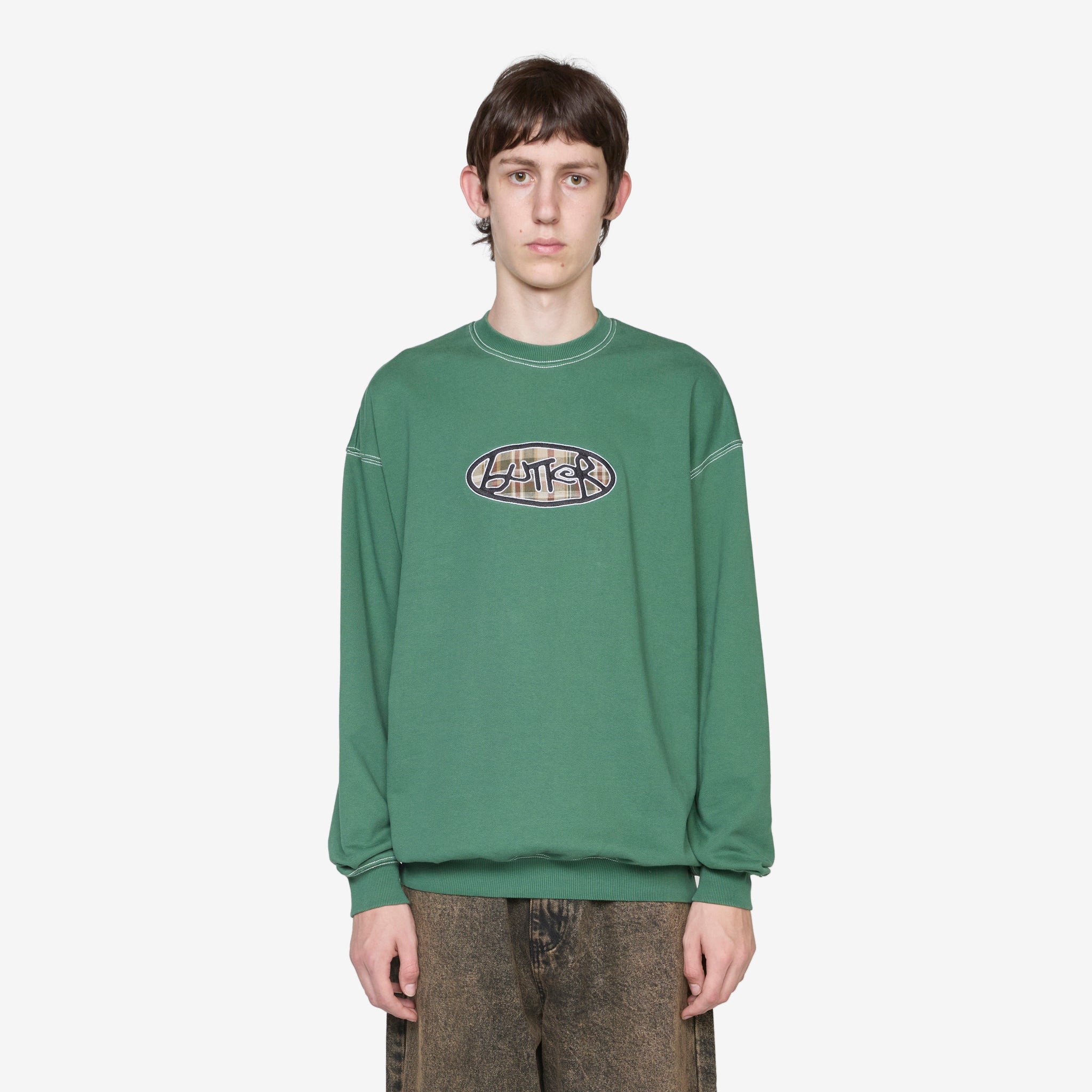Vintage Washed Forest Green Crust Crewneck Sweatshirt - Men's Casual Pullover for Streetwear & Outdoor Activities