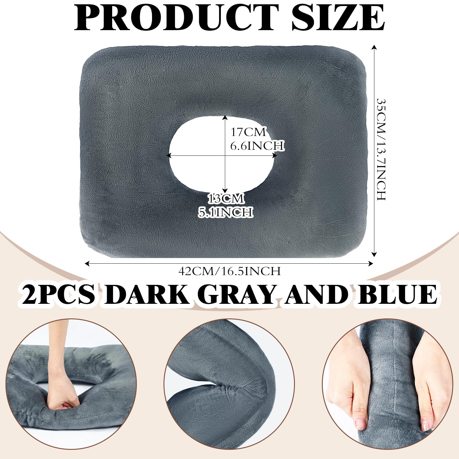Sintuff 2-Pack Donut Pillow for Tailbone Pain Relief - Hemorrhoid, Bed Sore & Pregnancy Support - Orthopedic Seat Cushion for Postpartum, Office & Car - Dark Gray & Blue (Home & Travel Use)