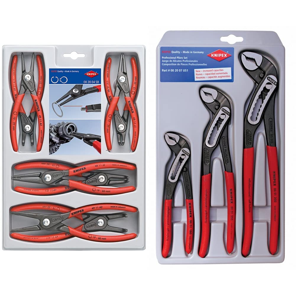 KNIPEX Precision Circlip Pliers 8-Piece Set & Alligator Pliers 3-Piece Set - Professional Tool Kit for Automotive Repair, Electronics, and DIY Projects