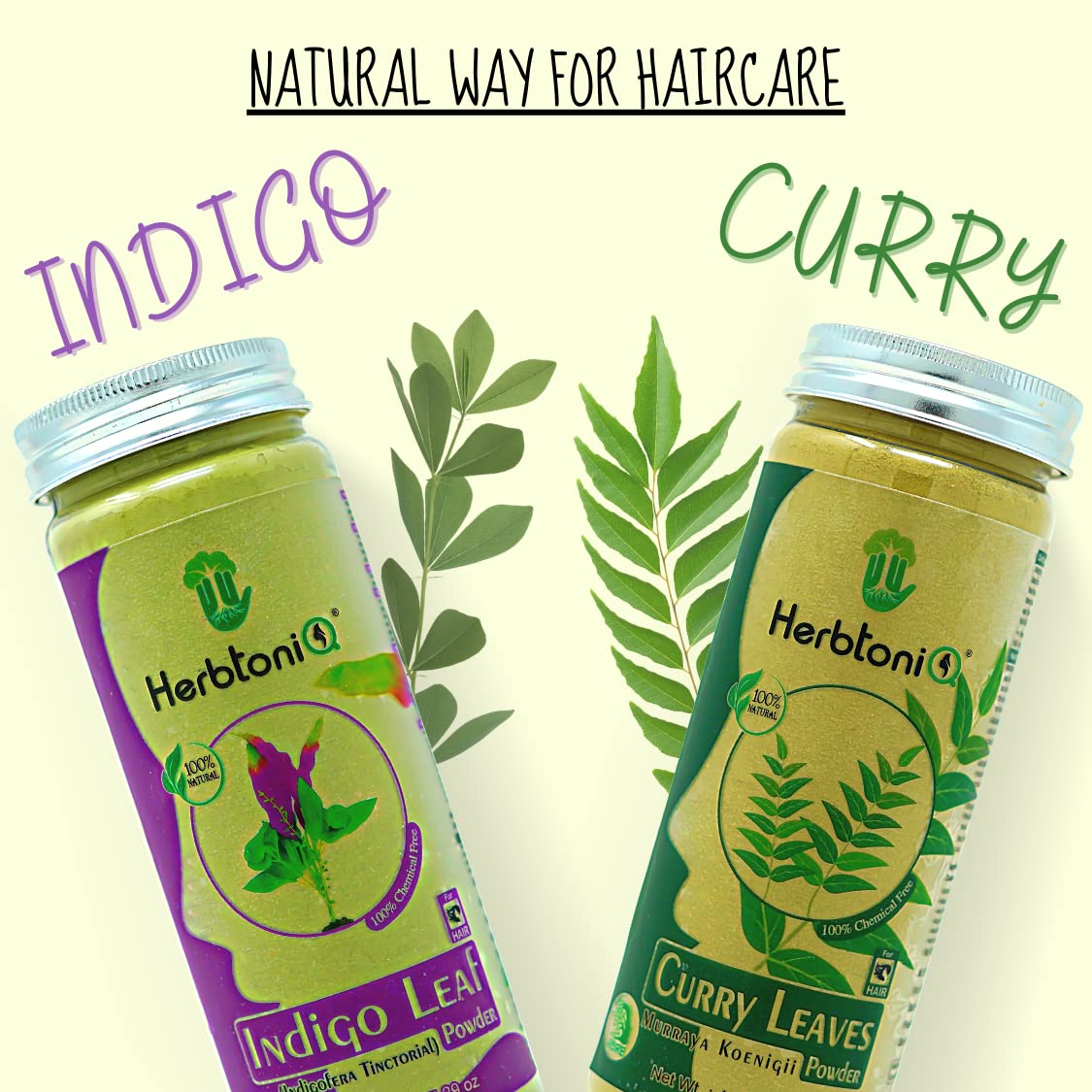 HerbtoniQ 100% Natural Indigo Leaf & Curry Leaves Powder for Hair Fall Control & Hair Care - 300g | Promotes Healthy Hair Growth for Men & Women | Perfect for DIY Hair Masks & Natural Hair Treatments