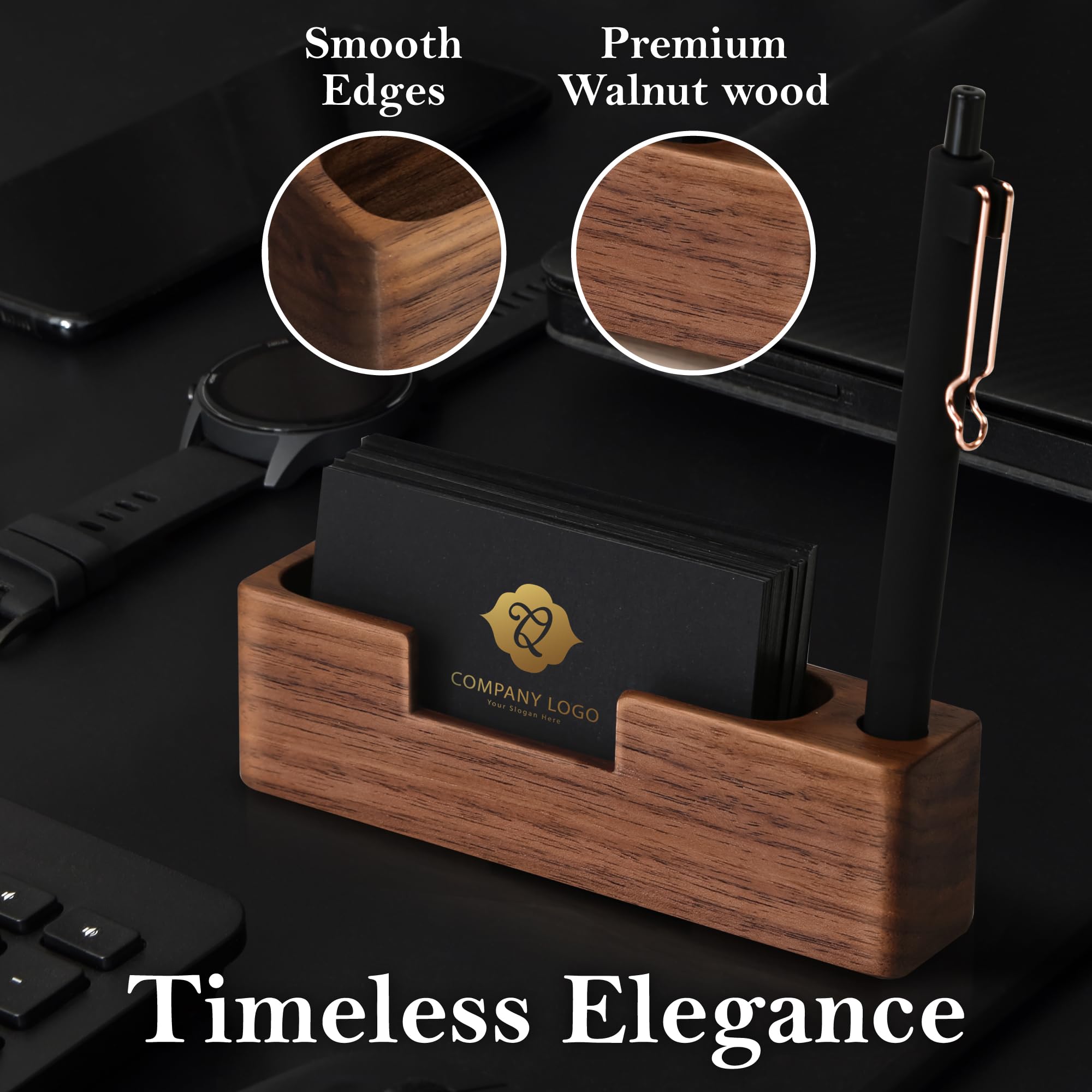 Premium Wooden Business Card Holder for Desk - Elegant Desktop Card Display Stand for Office & Professional Use | Perfect for Meetings, Networking Events & Reception Areas