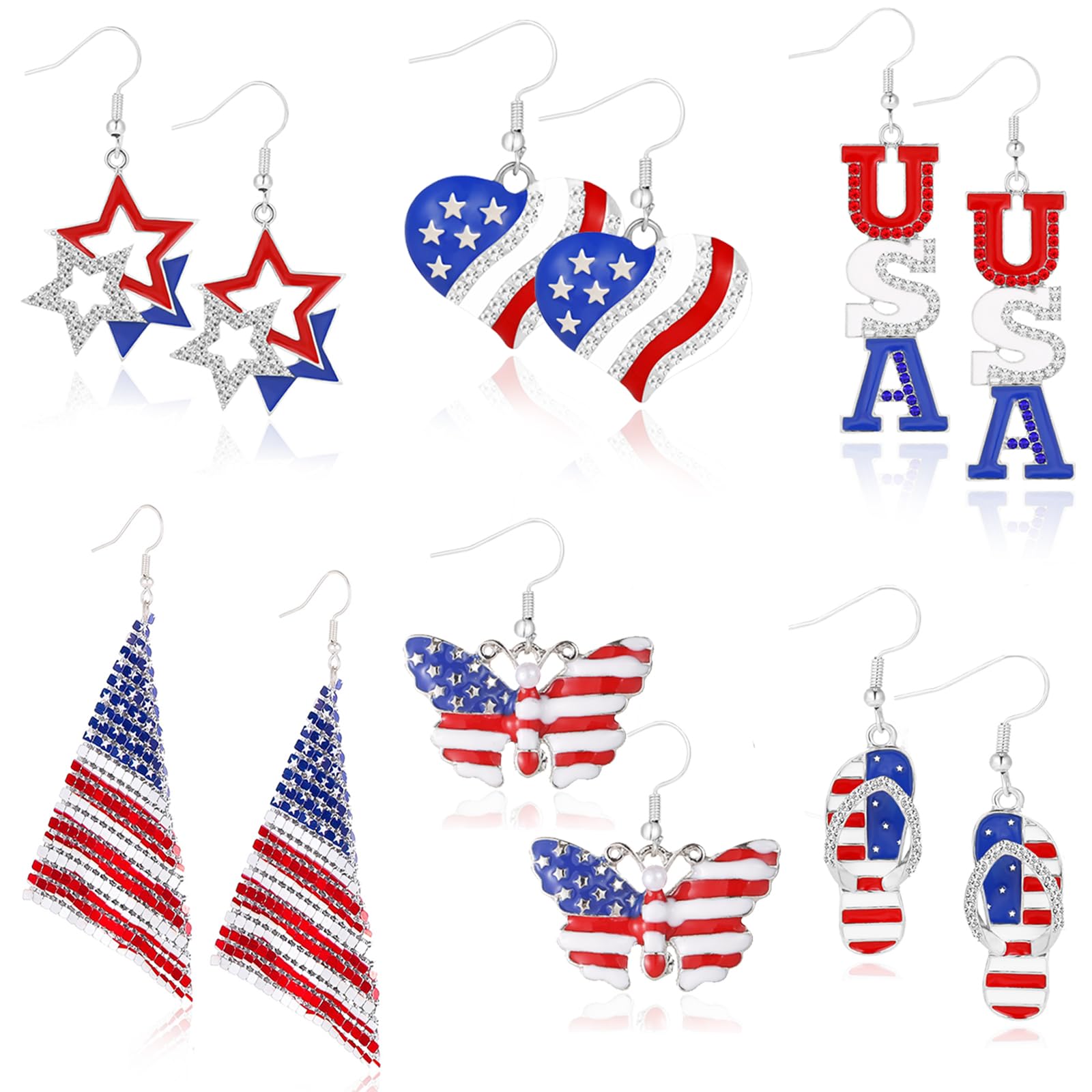 **4th of July Patriotic Earrings for Women – American Flag Dangle Drop Earrings with USA Star Design, Independence Day Jewelry Gift for Holiday Parties & Festive Celebrations**