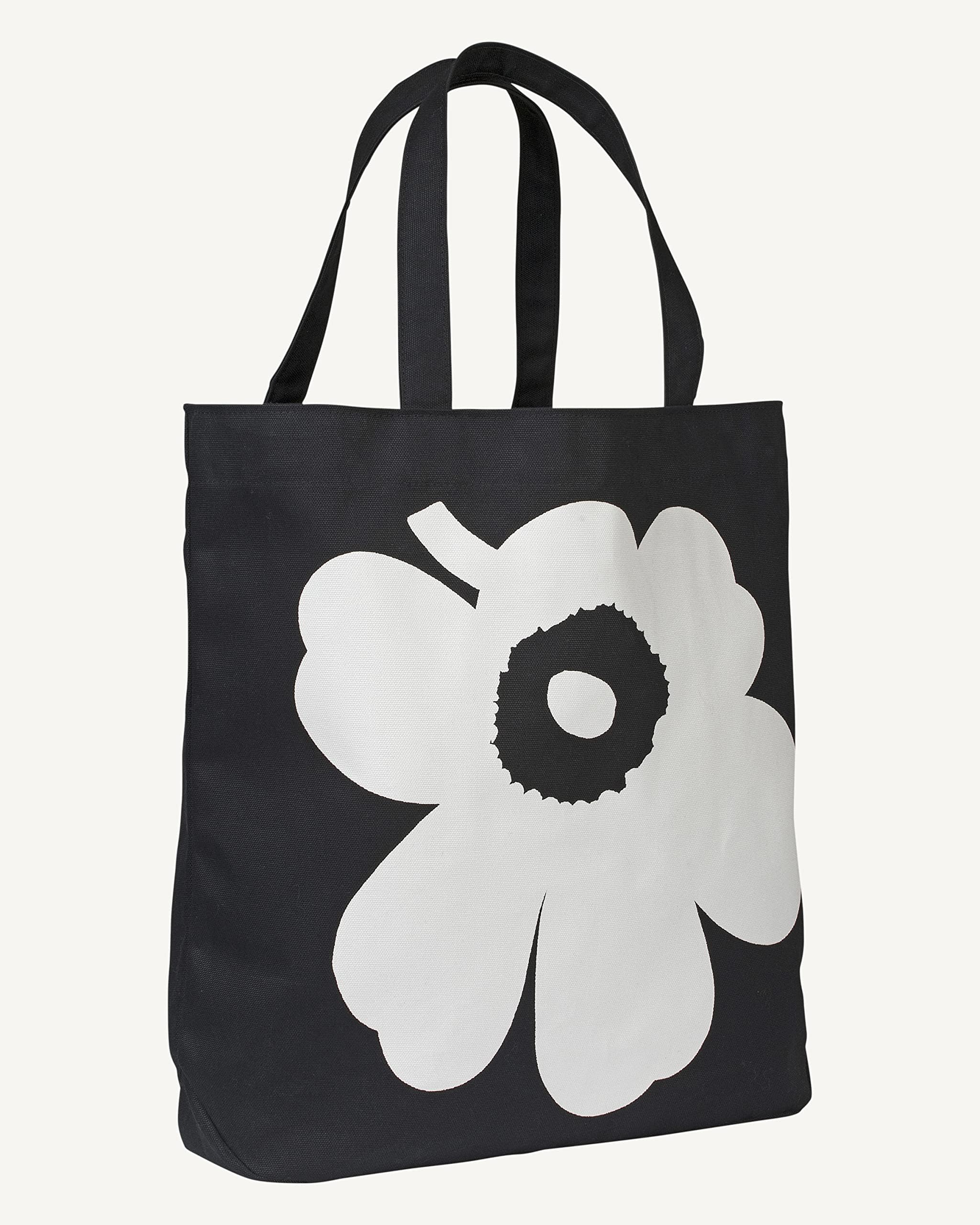 MARIMEKKO Torna Unikko Cotton Tote Bag (Black & White) - Large Reusable Shopping Bag 18x15x5 Inches - Perfect for Groceries, Beach, Work & Daily Essentials