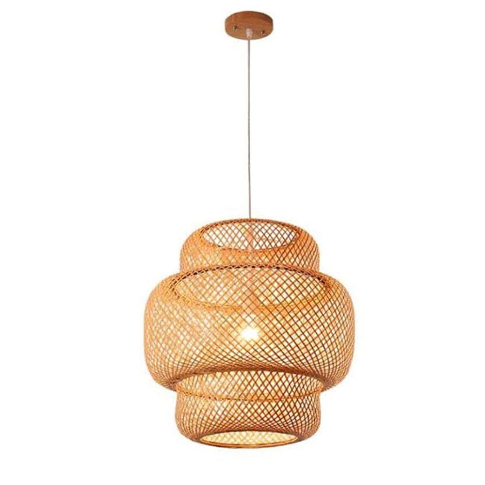 Modern Chinese Style Bamboo Hanging Lamp - Hand-Woven Art Lantern Chandelier with Bamboo Wicker Lampshade E27 Socket - Perfect for Living Room, LOFT, Bedroom & Dining Room Lighting Decor