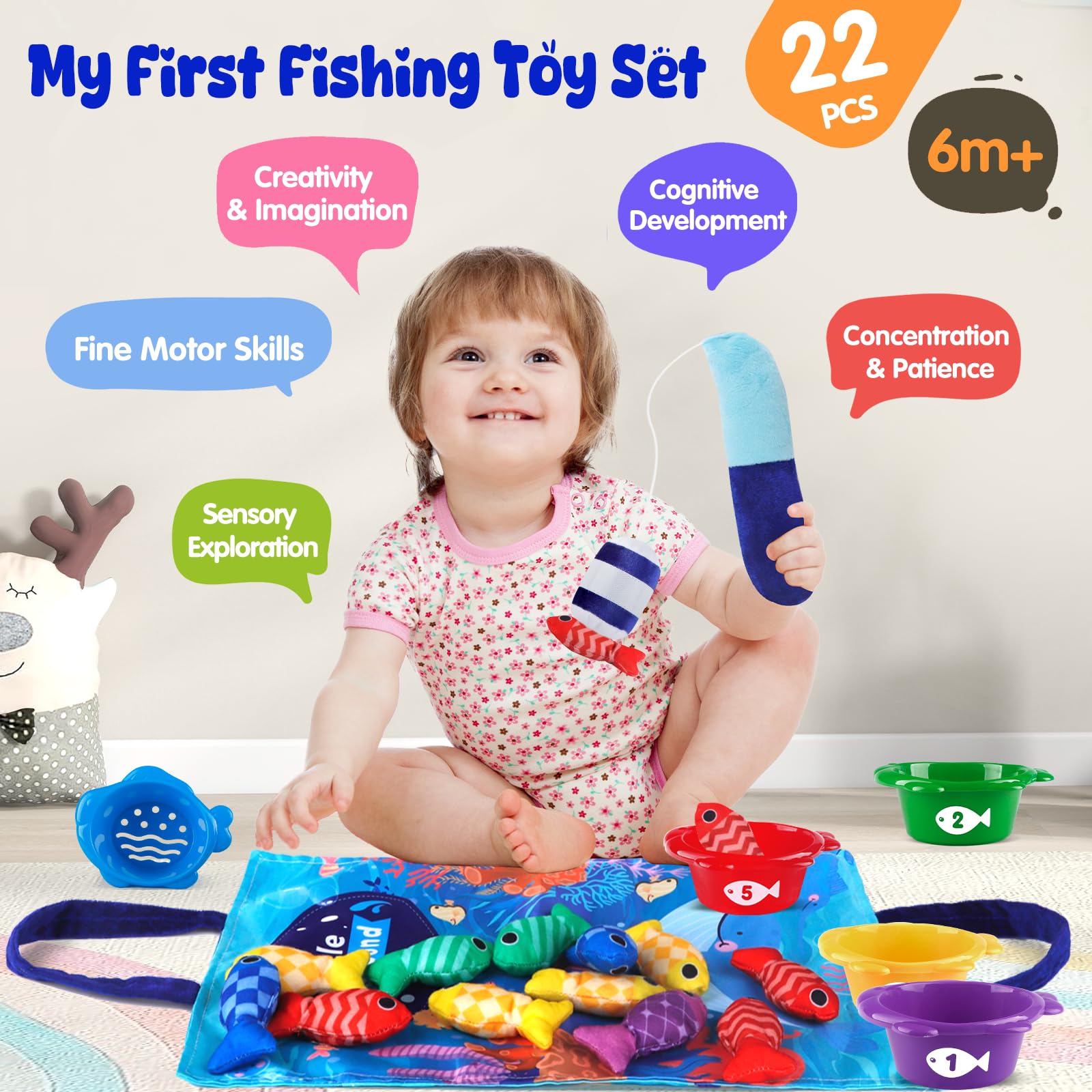 **Fozcmisw Montessori Baby Fishing Toy for 1-3 Year Old Boys & Girls - Early Learning Motor Skill Toy for 6-12 Months, Toddler Educational Gift (Perfect for Birthday, Christmas & Sensory Playtime)**