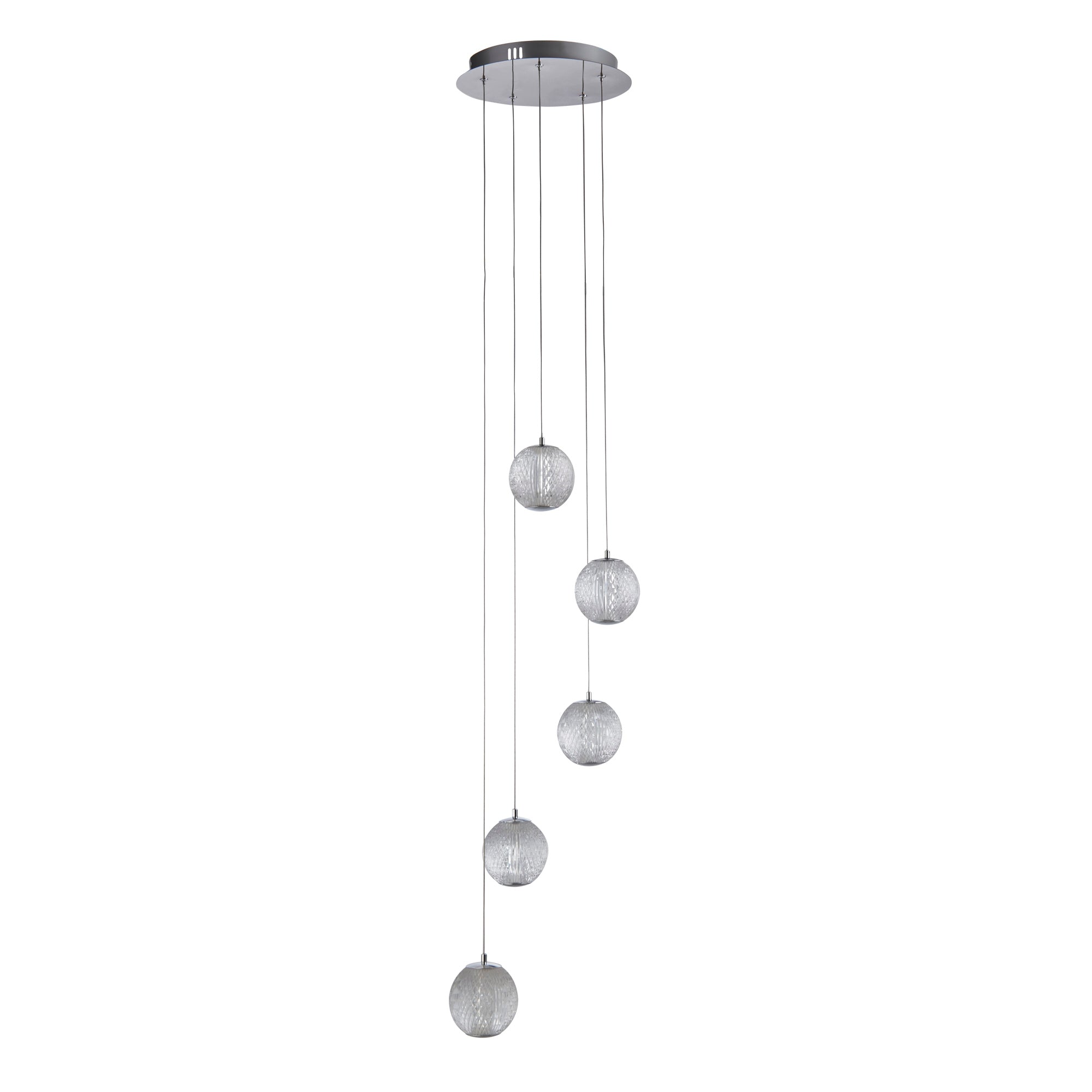Allure 5-Light Satin Brass & Chrome Multi-Drop Ceiling Pendant with Integrated LED - Modern Dining Room & Kitchen Island Lighting Fixture