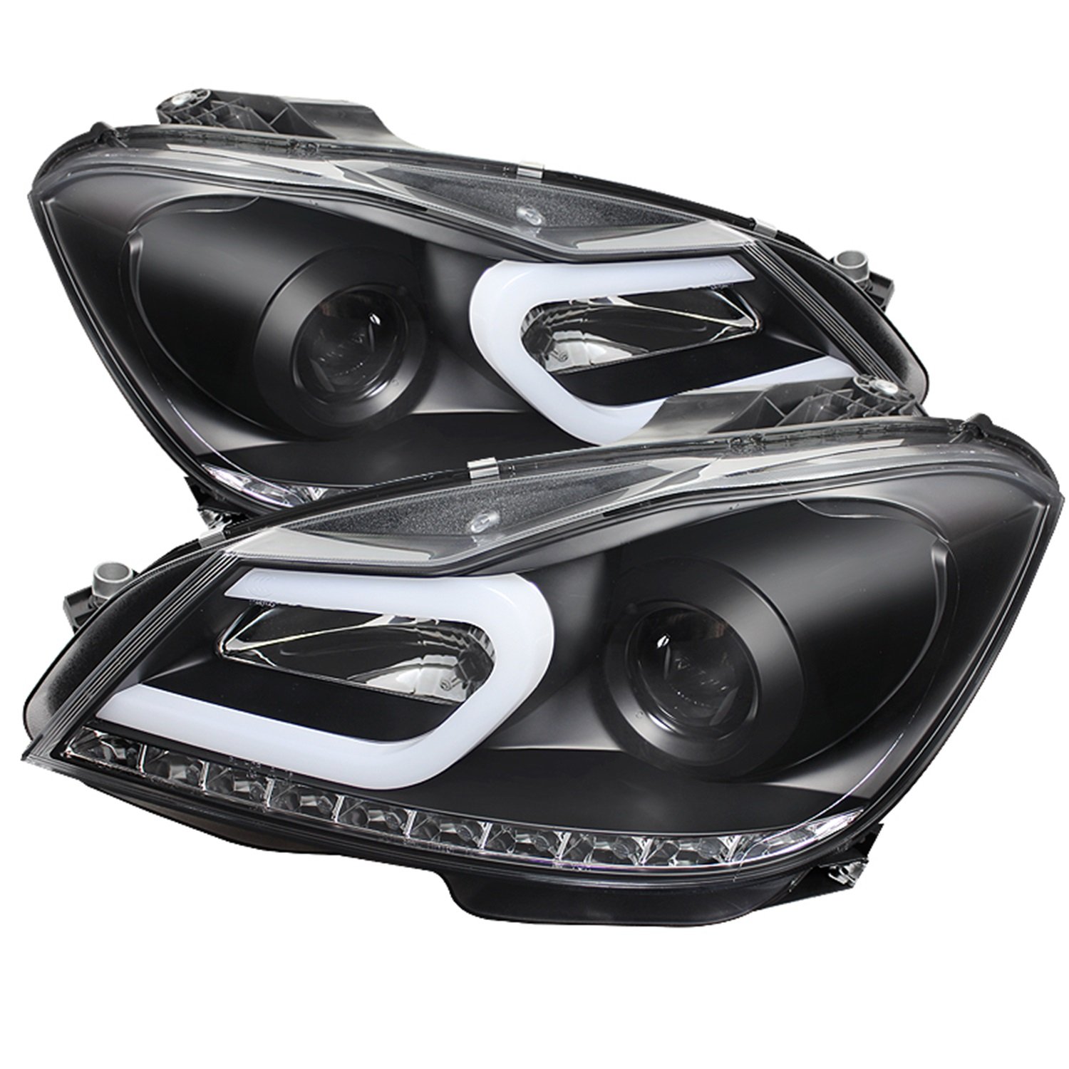 Mercedes W204 C-Class Halogen Headlights - Black DRL Projector for 2012-2013 Models | Car Lighting Upgrade