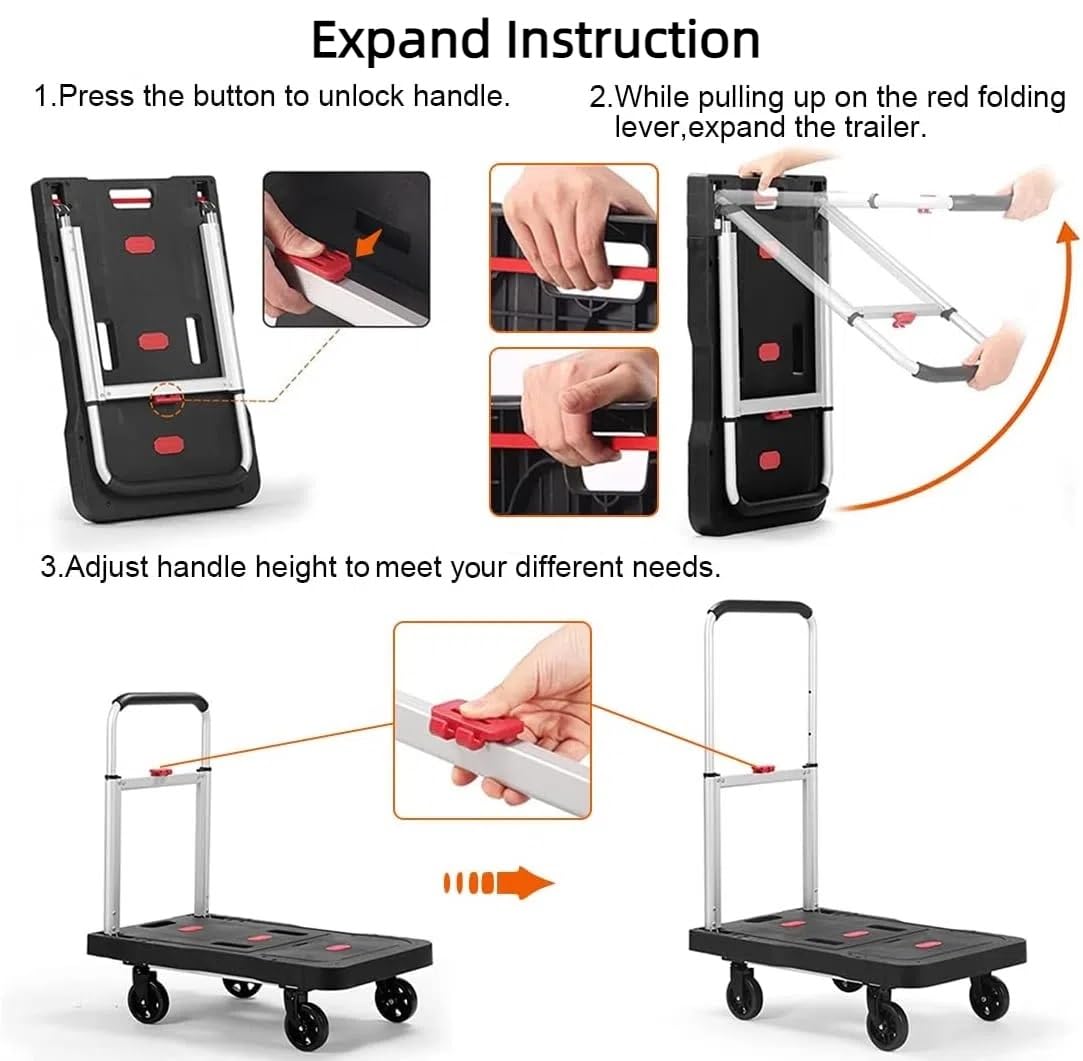 Heavy Duty Folding Hand Truck - 330 Lbs Capacity Adjustable Handle Luggage Cart | Portable Utility Dolly for Moving, Shopping, Travel & Office Use | Perfect for Home, Warehouse & Commercial Transport