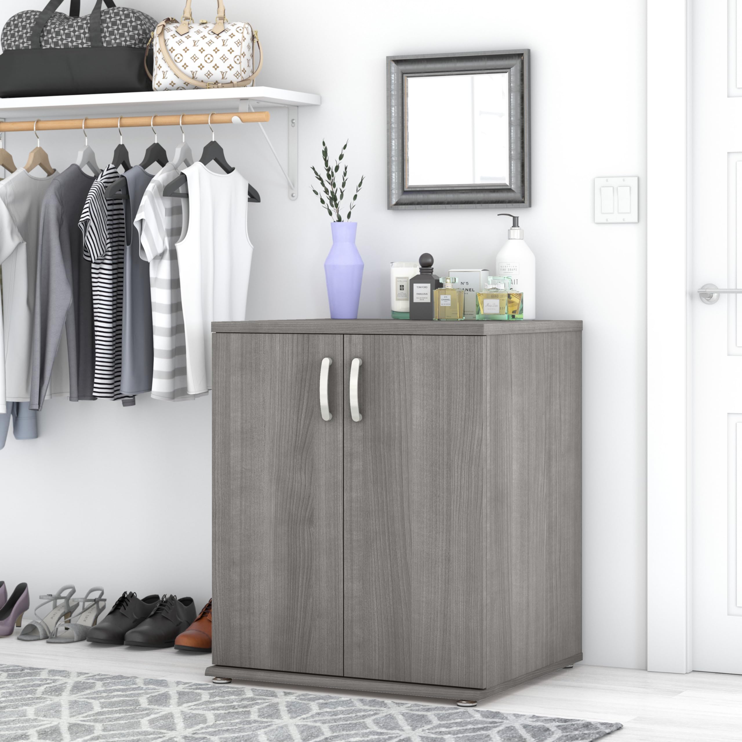 Bush Business Furniture Universal Storage Closet Organizer with Doors & Shelves - Platinum Gray | Office & Home Organization Solution for Files, Supplies & Accessories