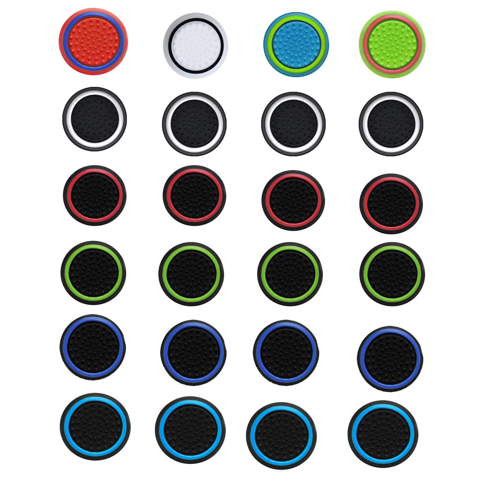 24PCS Non-Slip Silicone Analog Joystick Thumb Grip Caps for PS5, PS4, PS3, PS2, Xbox Series X/S, Xbox One, Xbox 360 & Nintendo Switch Pro Controller - Black & White - Enhance Gaming Comfort & Precision for Long Play Sessions