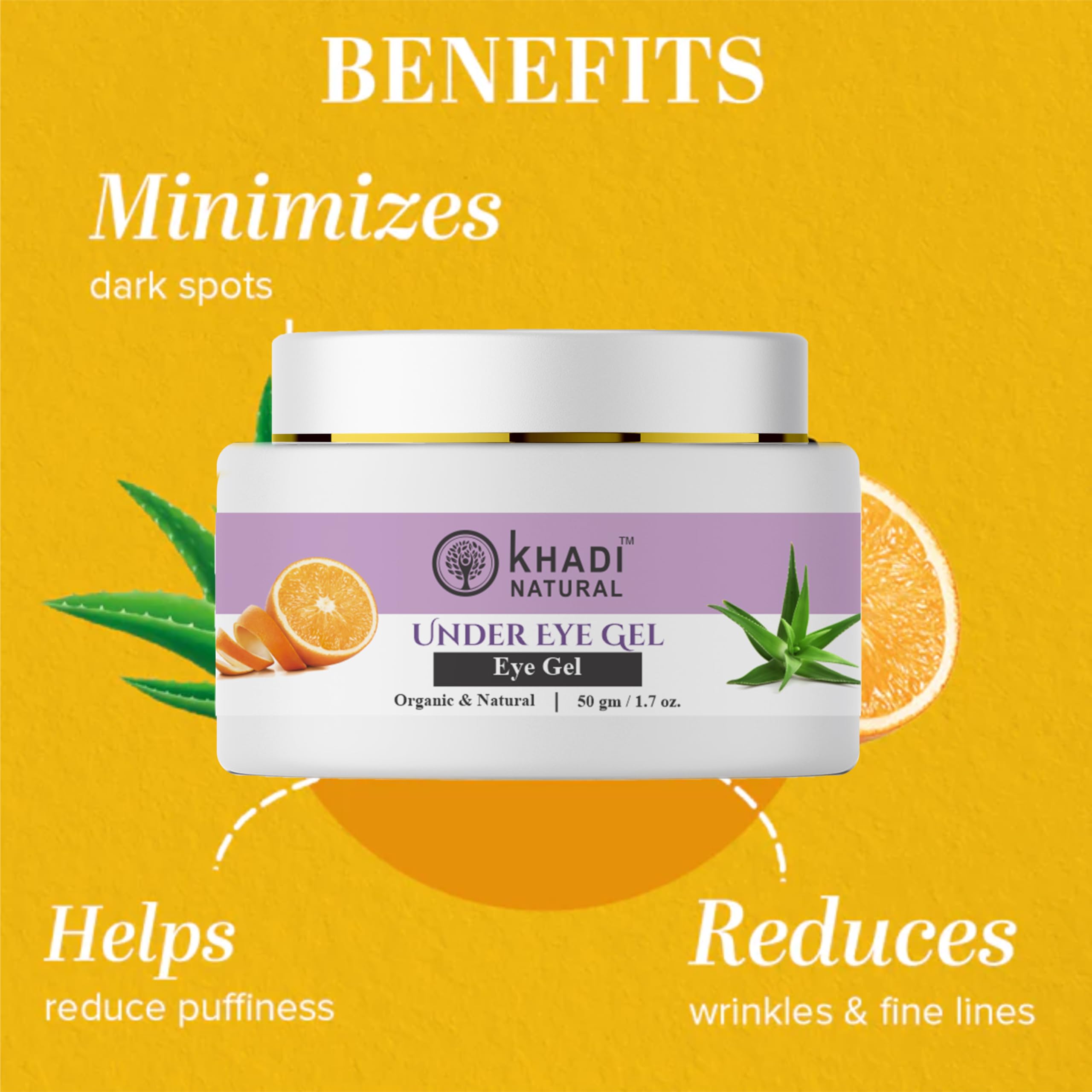 Khadi Natural Herbal Under Eye Gel 50G - Cooling & Revitalizing Eye Care Treatment for Dark Circles, Puffiness & Wrinkles | Organic Ayurvedic Formula for Brightening & Hydrating Under Eyes | Perfect for Daily Skincare Routine & Travel
