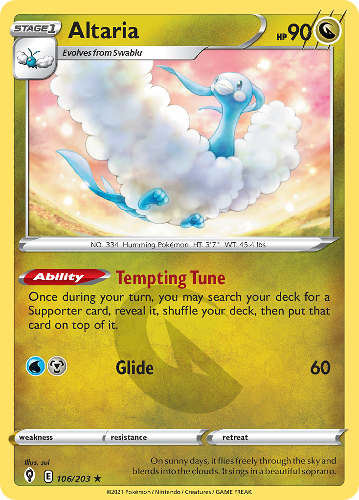 Altaria 106/203 Pokemon Card - Rare Holo Foil Trading Card for Collectors & Battles | Perfect for Pokemon TCG Deck Building & Gaming Tournaments