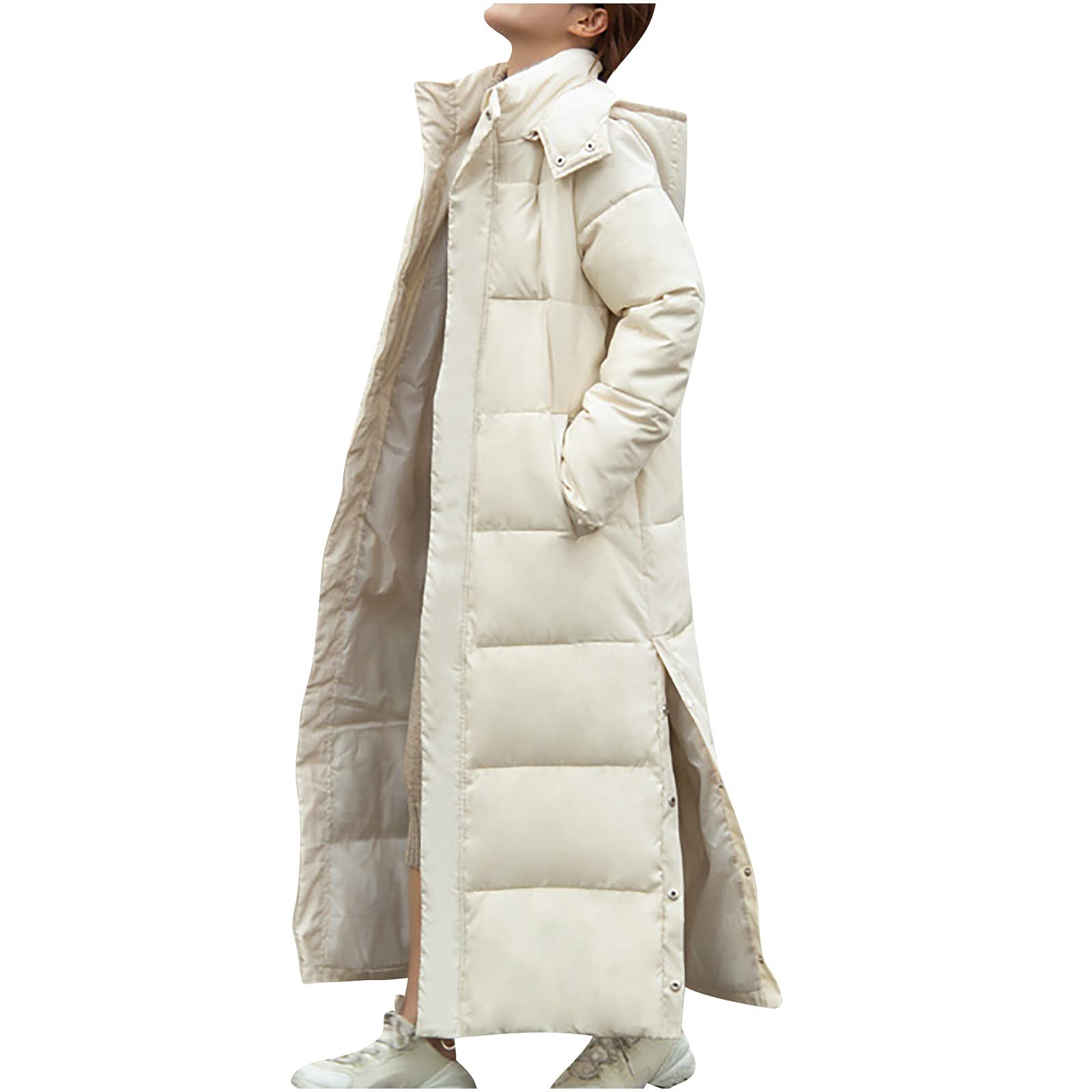 Zemub Women's Cotton Winter Hooded Jacket - Warm Thickened Mid-Length Down Coat with Button Front & Windproof Design | Perfect for Cold Weather Outdoors, Commuting & Casual Wear