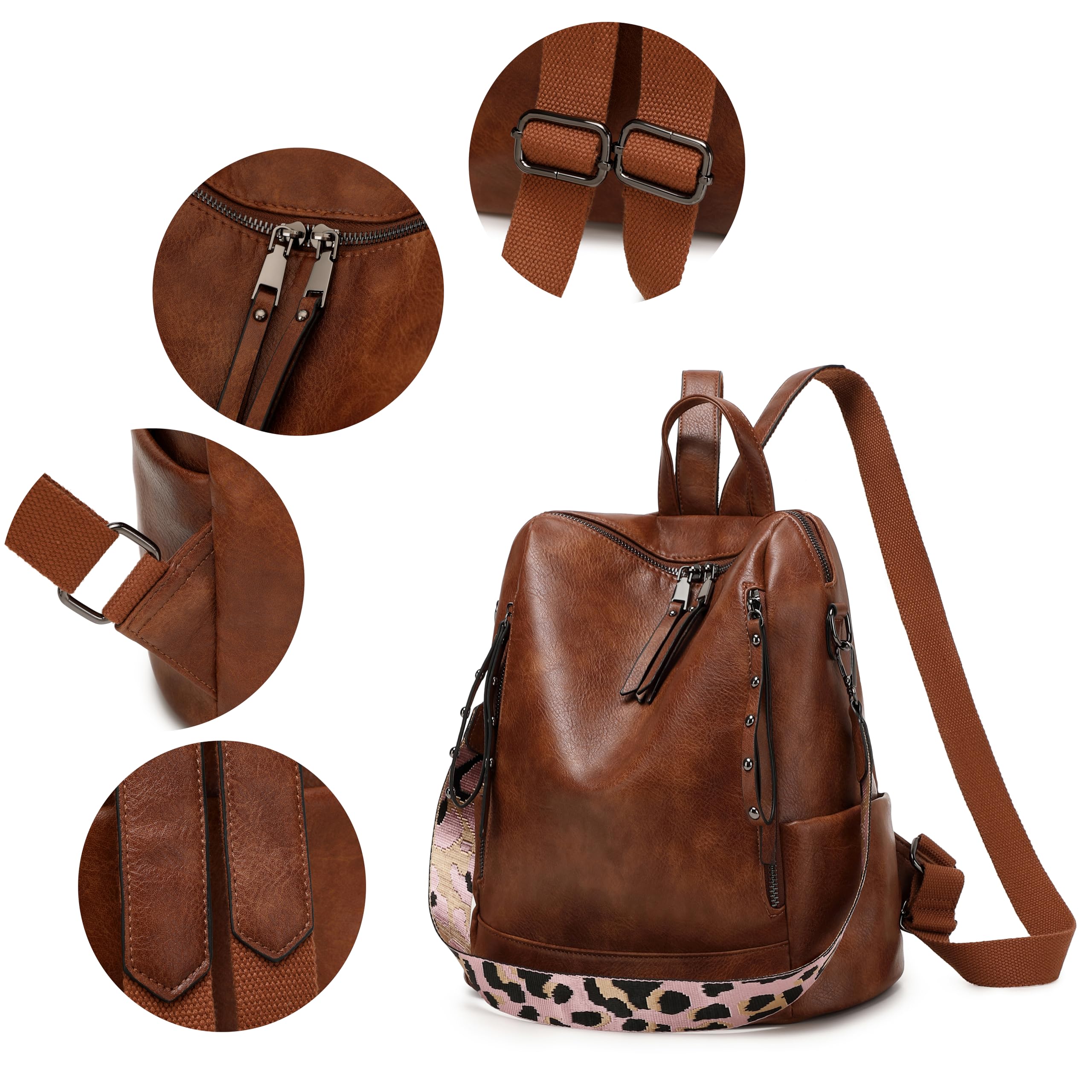 Stylish Leather Backpack Purse for Women - Fashionable Travel Backpack & Shoulder Bag (Brown) - Perfect for Work, College, Commuting & Weekend Getaways